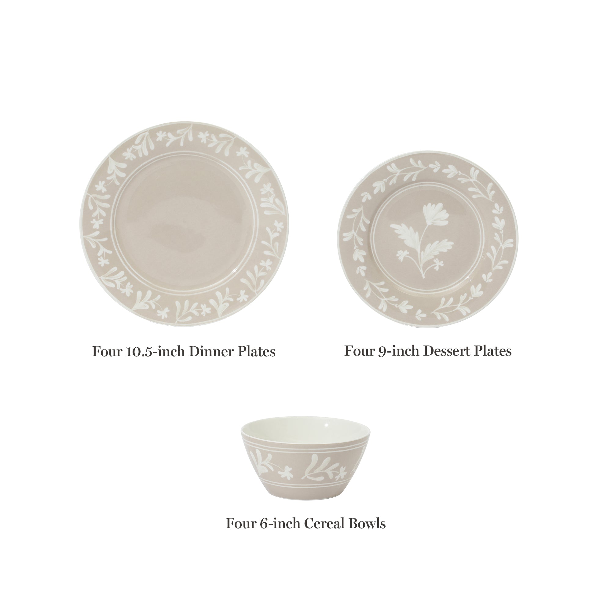Martha Stewart Maiden Crown 12-Piece Dinnerware Set – Vegan Bone China Ceramic Plates & Bowls – Floral Design – Service for 4 – Dishwasher & Microwave Safe