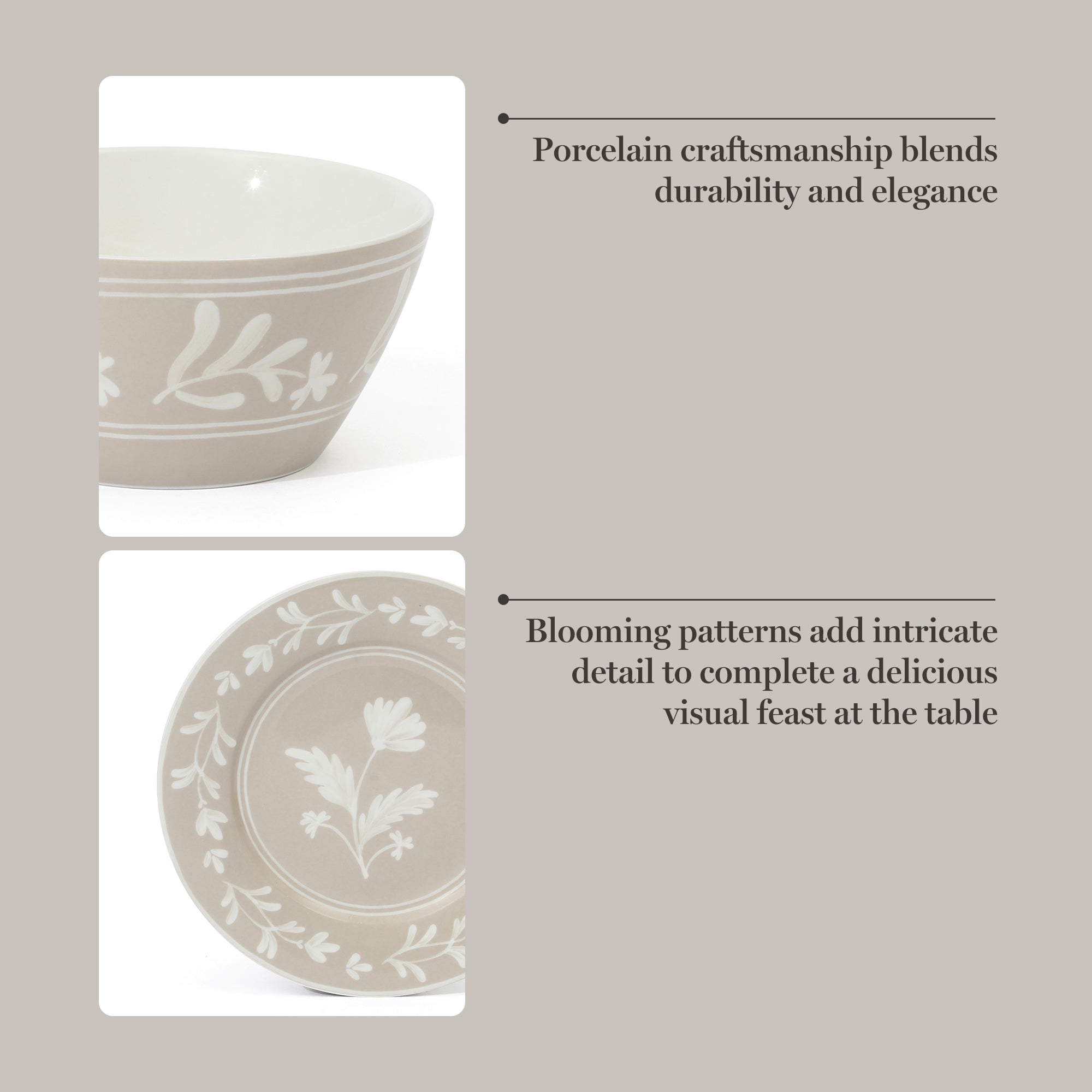 Martha Stewart Maiden Crown 12-Piece Dinnerware Set – Vegan Bone China Ceramic Plates & Bowls – Floral Design – Service for 4 – Dishwasher & Microwave Safe
