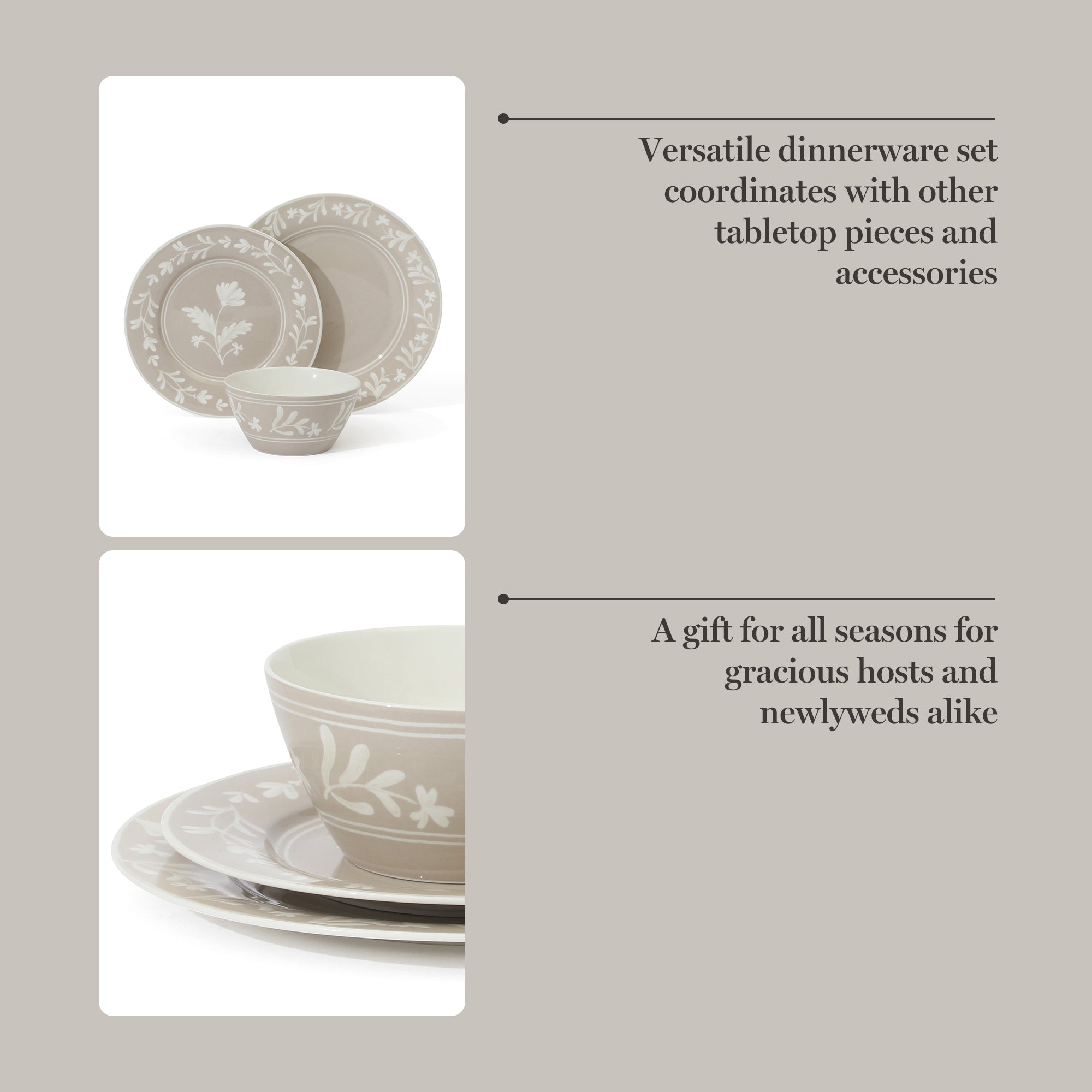 Martha Stewart Maiden Crown 12-Piece Dinnerware Set – Vegan Bone China Ceramic Plates & Bowls – Floral Design – Service for 4 – Dishwasher & Microwave Safe