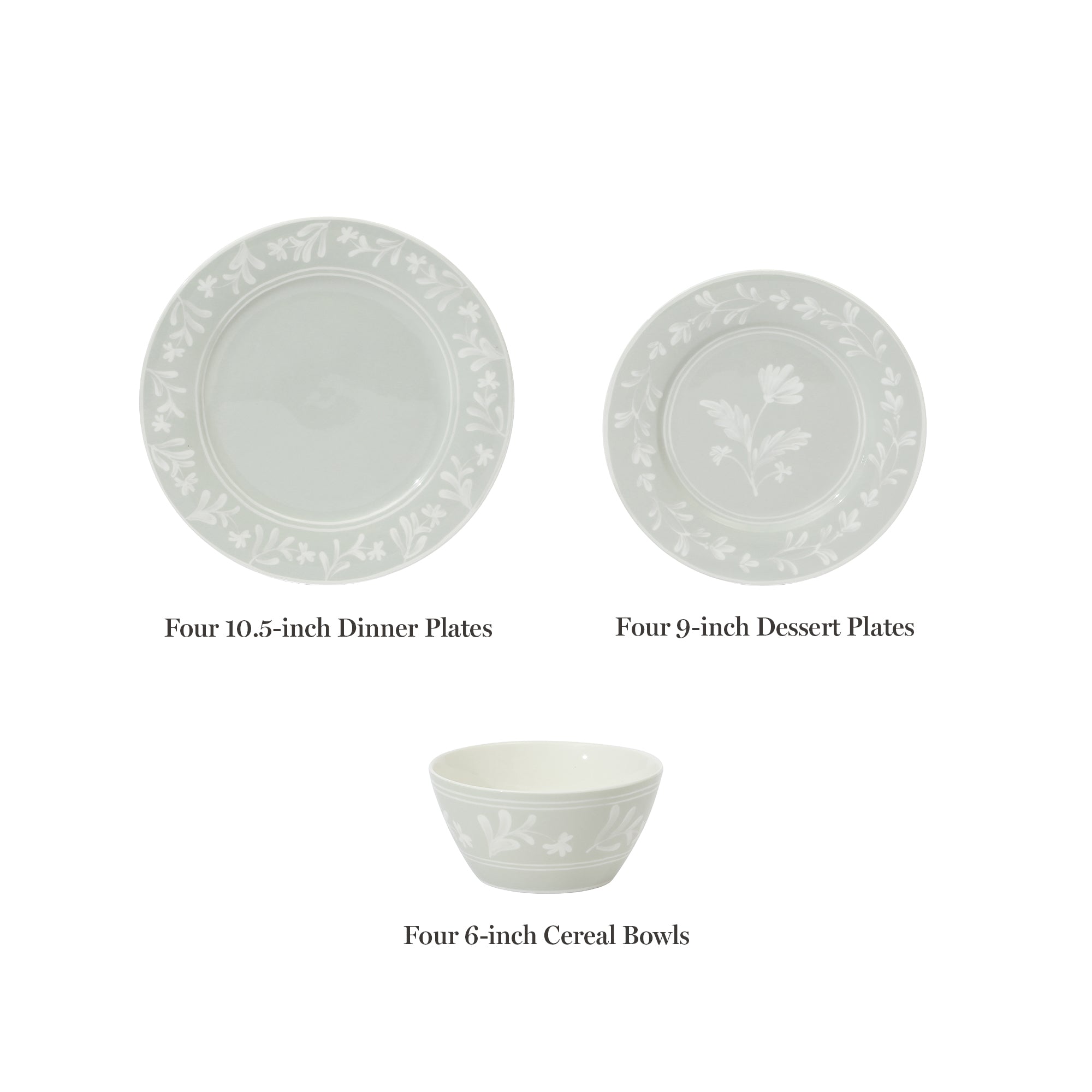 Martha Stewart Maiden Crown 12-Piece Dinnerware Set – Vegan Bone China Ceramic Plates & Bowls – Floral Design – Service for 4 – Dishwasher & Microwave Safe