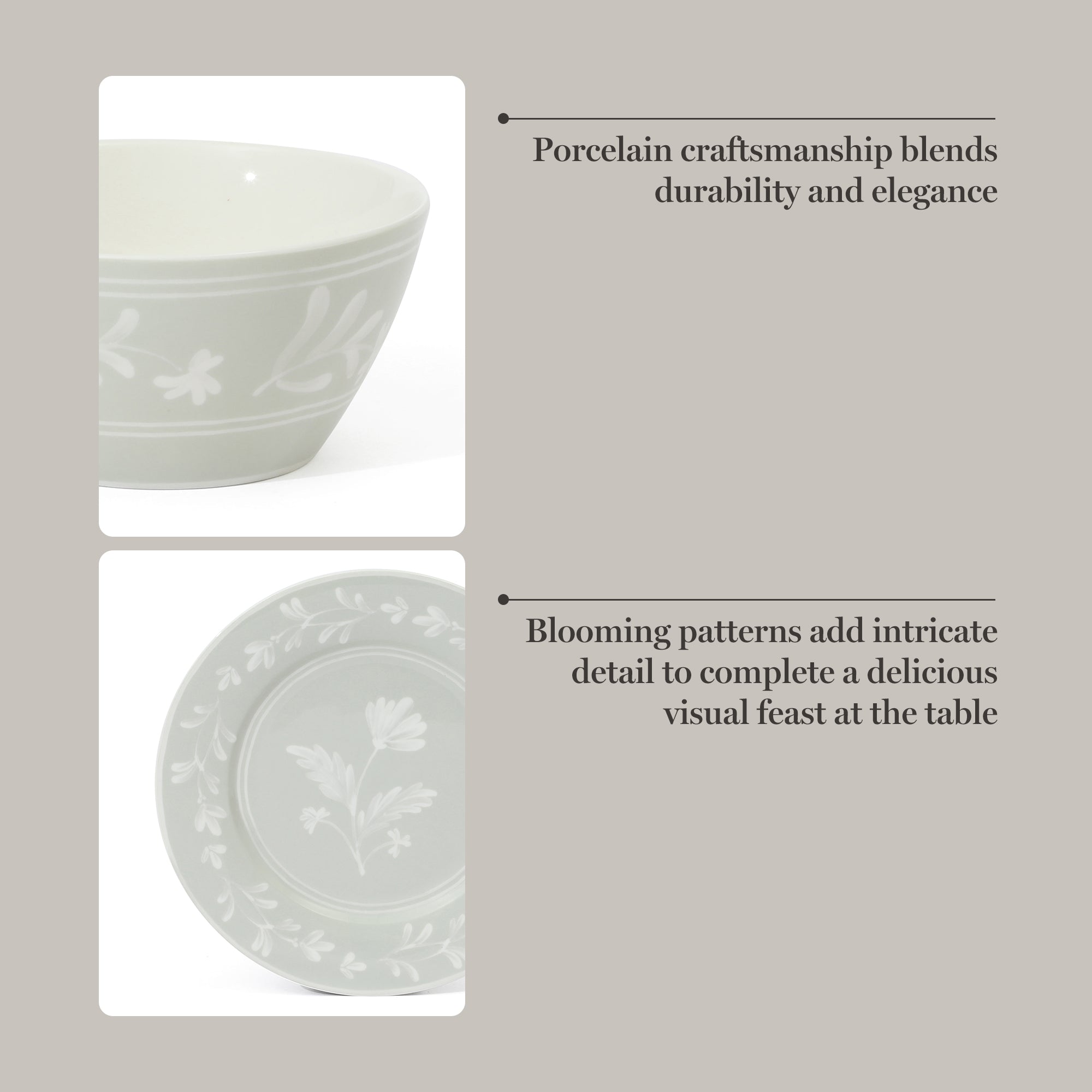 Martha Stewart Maiden Crown 12-Piece Dinnerware Set – Vegan Bone China Ceramic Plates & Bowls – Floral Design – Service for 4 – Dishwasher & Microwave Safe