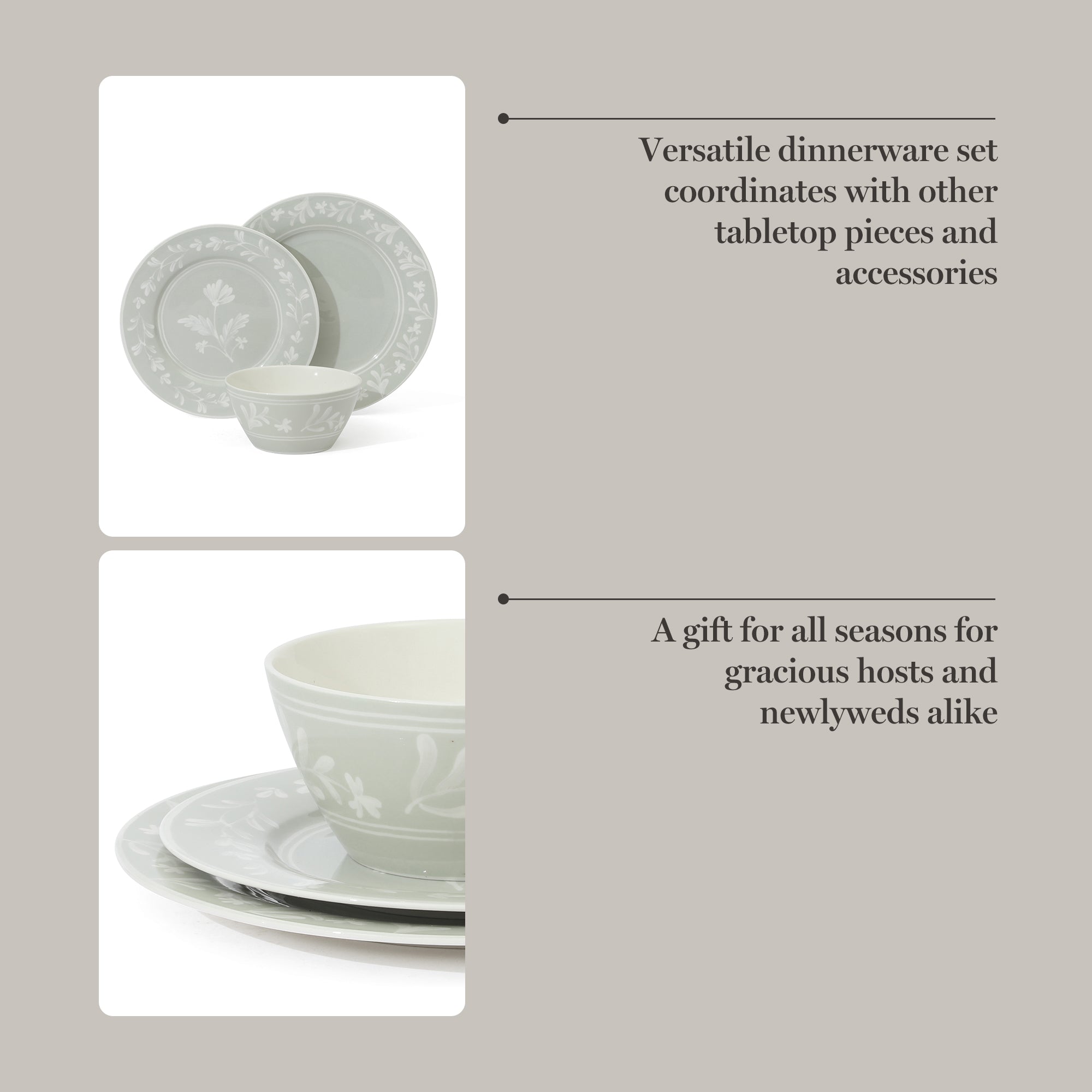Martha Stewart Maiden Crown 12-Piece Dinnerware Set – Vegan Bone China Ceramic Plates & Bowls – Floral Design – Service for 4 – Dishwasher & Microwave Safe