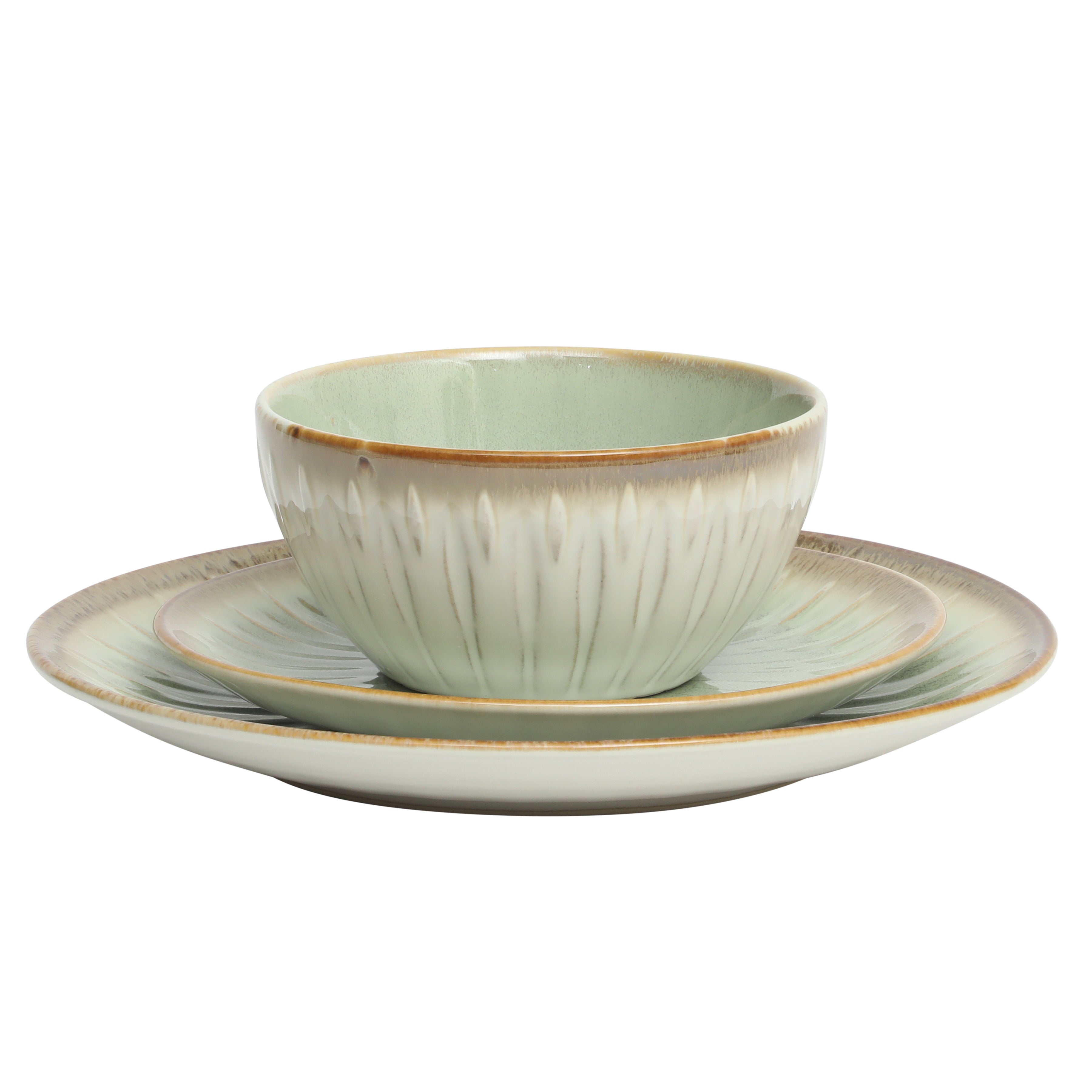Gibson Elite Trescott Way 12 Piece Reactive Glaze Plates and Bowls Stoneware Dinnerware Set