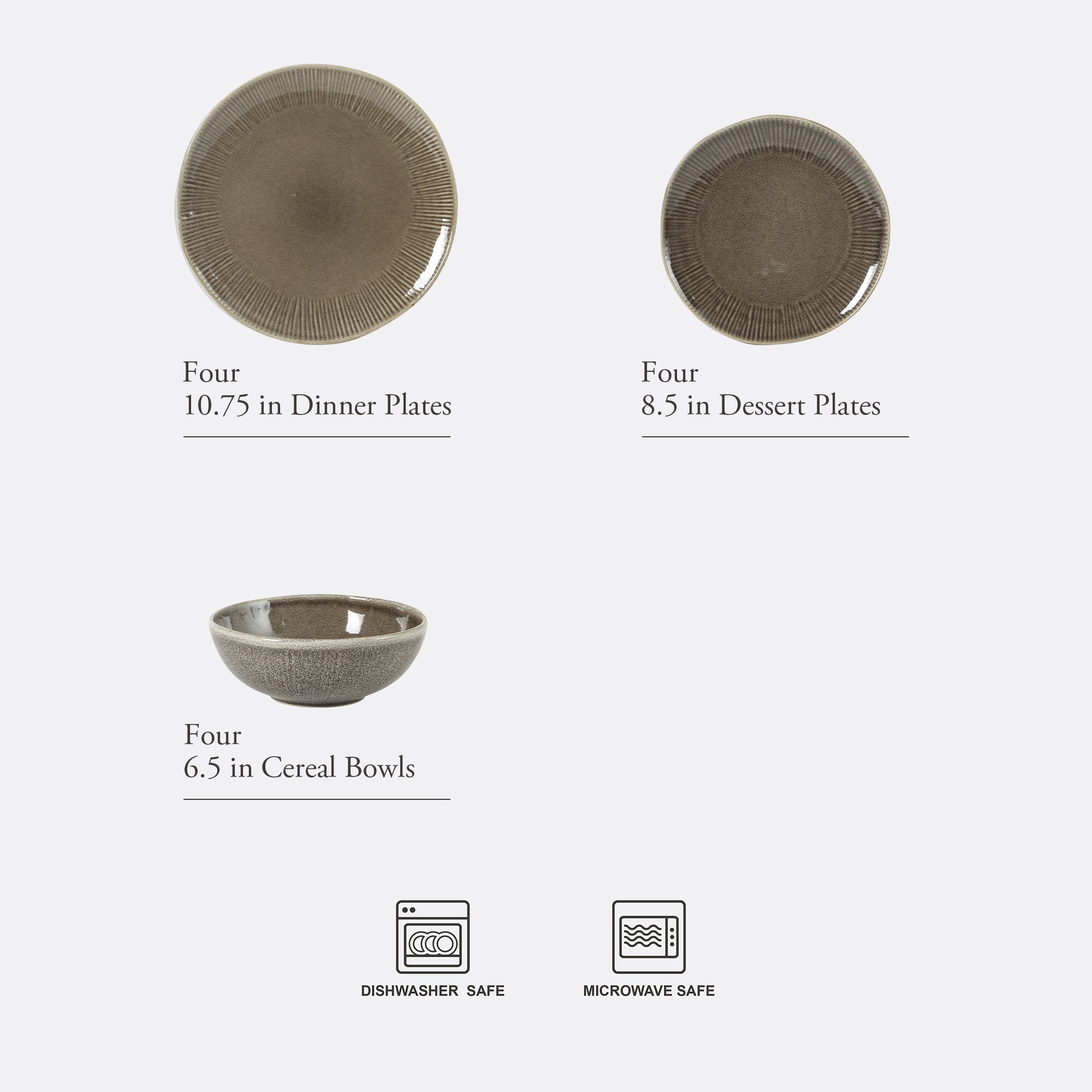 Gibson Elite Sandy Pines Stoneware Plates and Bowls Set - 12 Piece Reactive Glaze Dinnerware Set - Service for 4 - Dishwasher and Microwave Safe