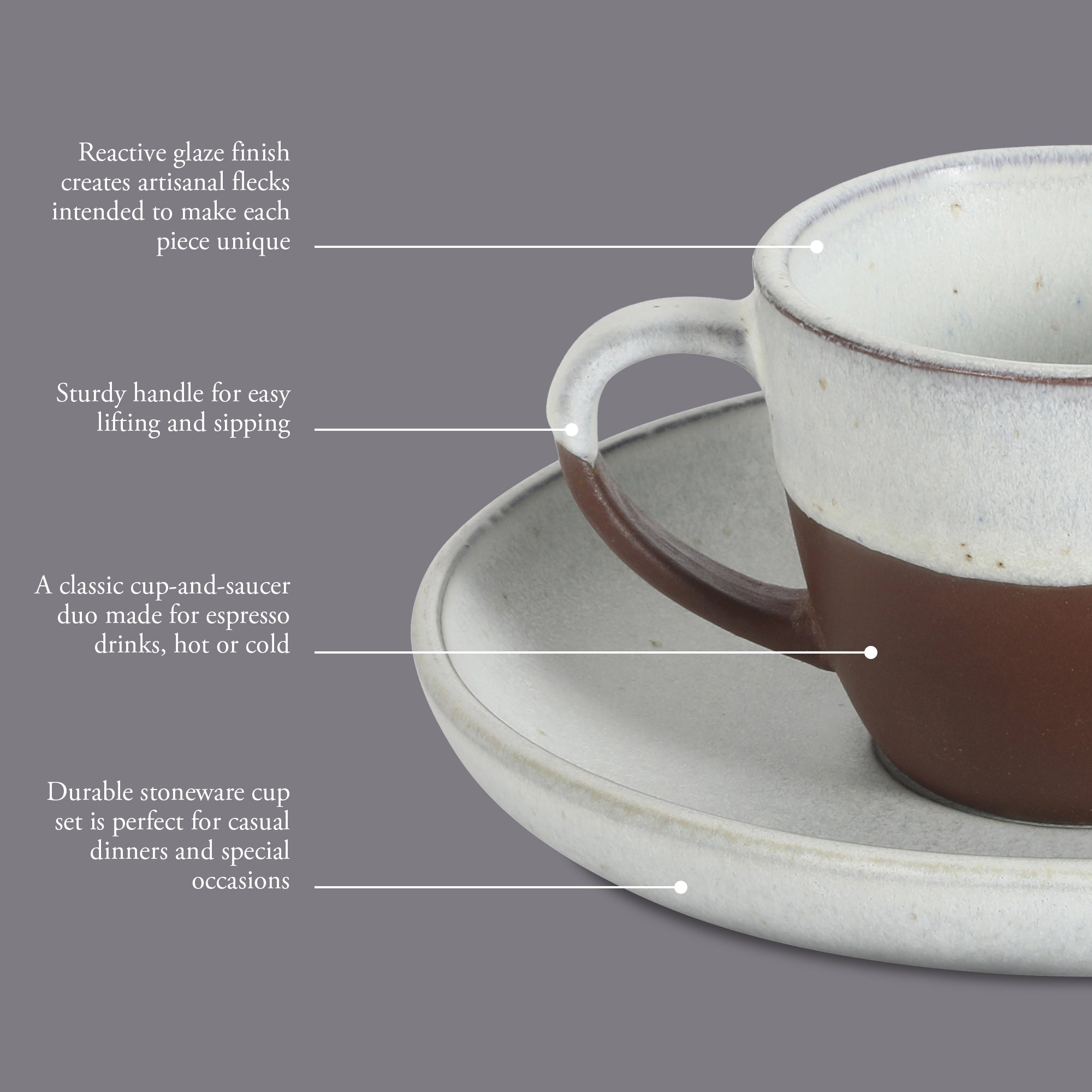 Gibson Elite William Crest 8 Piece Cup & Saucer Set, 4 Stoneware Cups & 4 Saucers, Reactive Glaze Finish, 3.5oz Espresso Cups, 5.5” Saucers, Round Coffee Set, Microwave & Dishwasher Safe