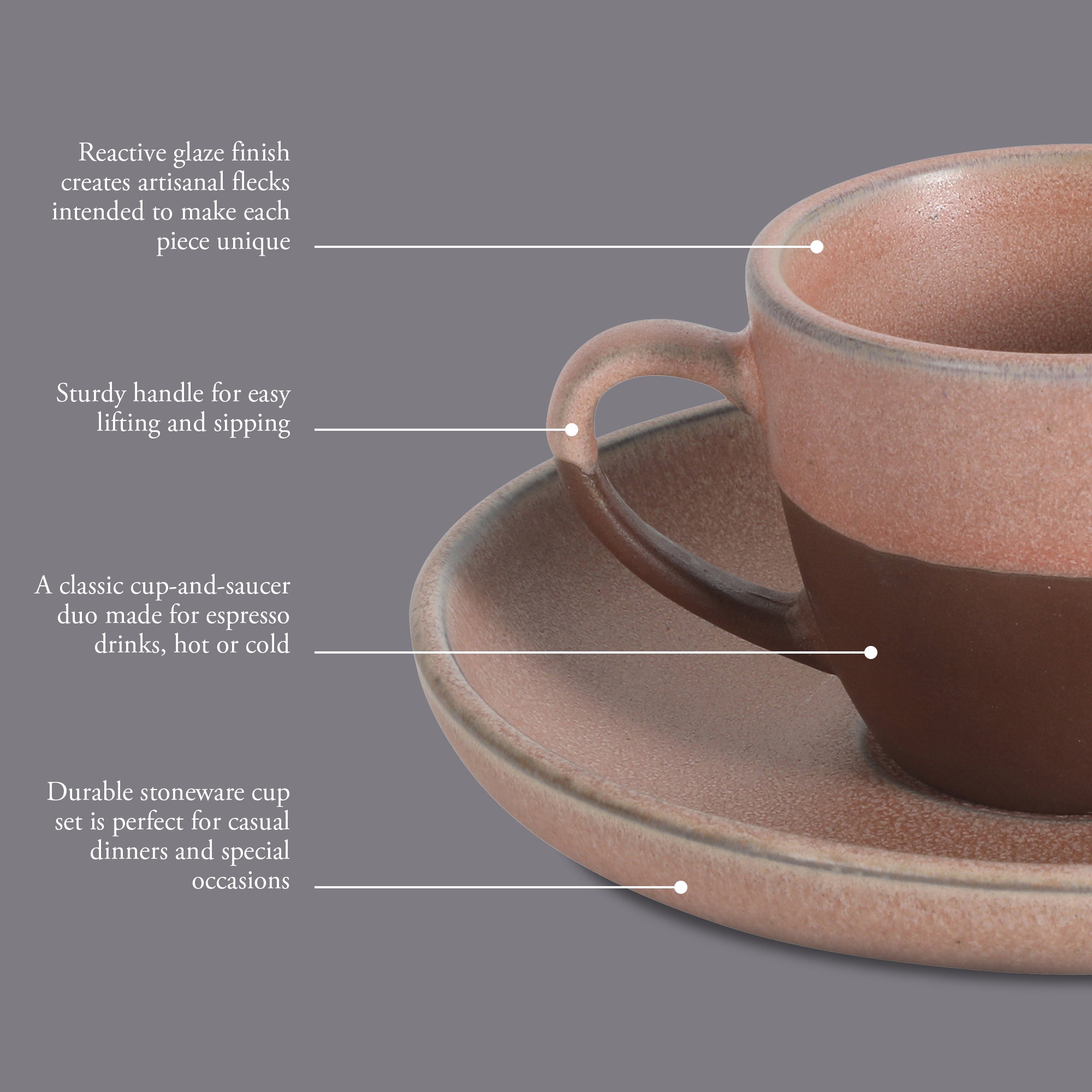 Gibson Elite William Crest 8 Piece Cup & Saucer Set, 4 Stoneware Cups & 4 Saucers, Reactive Glaze Finish, 3.5oz Espresso Cups, 5.5” Saucers, Round Coffee Set, Microwave & Dishwasher Safe