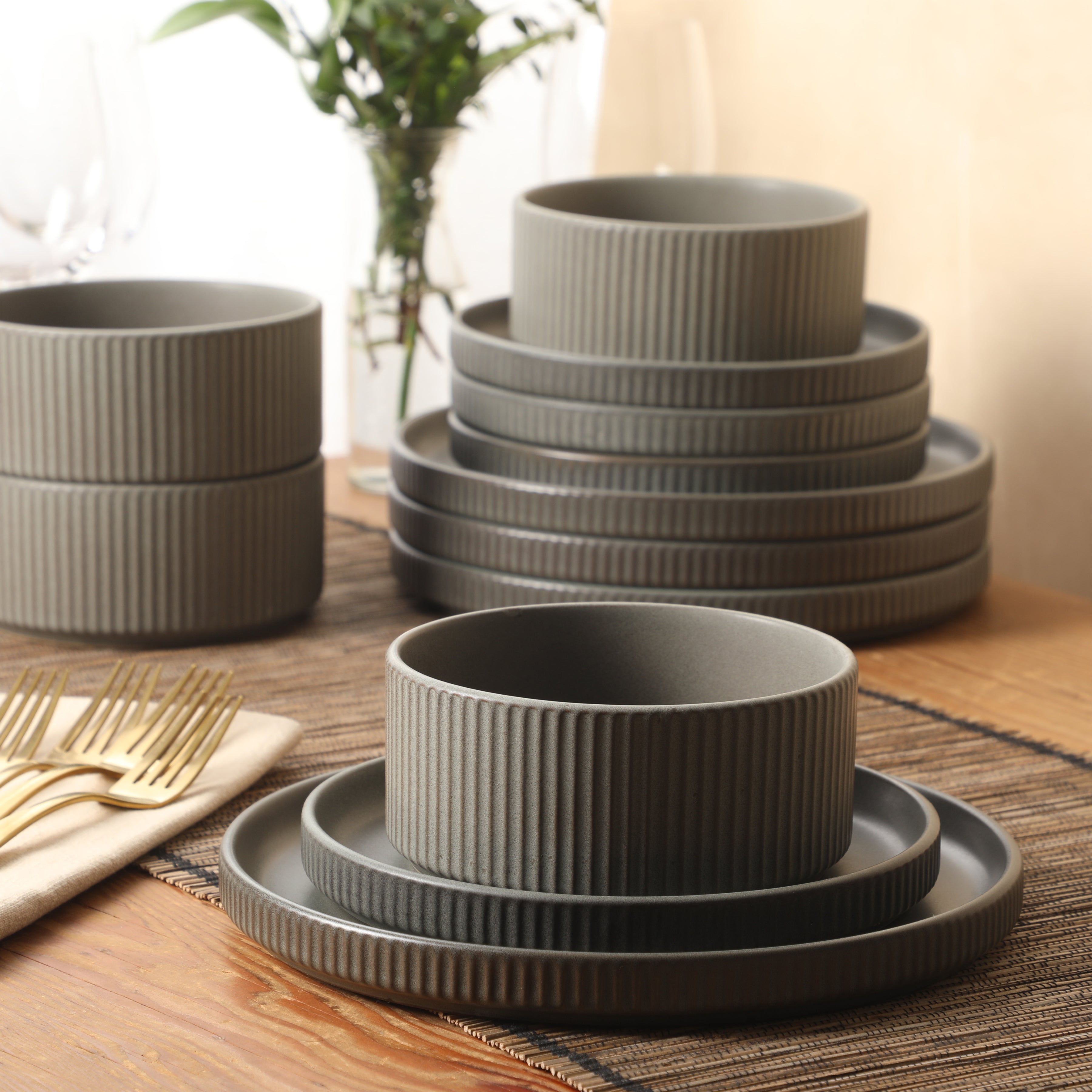 Gibson Elite Townscape Plates and Bowls 12 Piece Dinnerware Set
