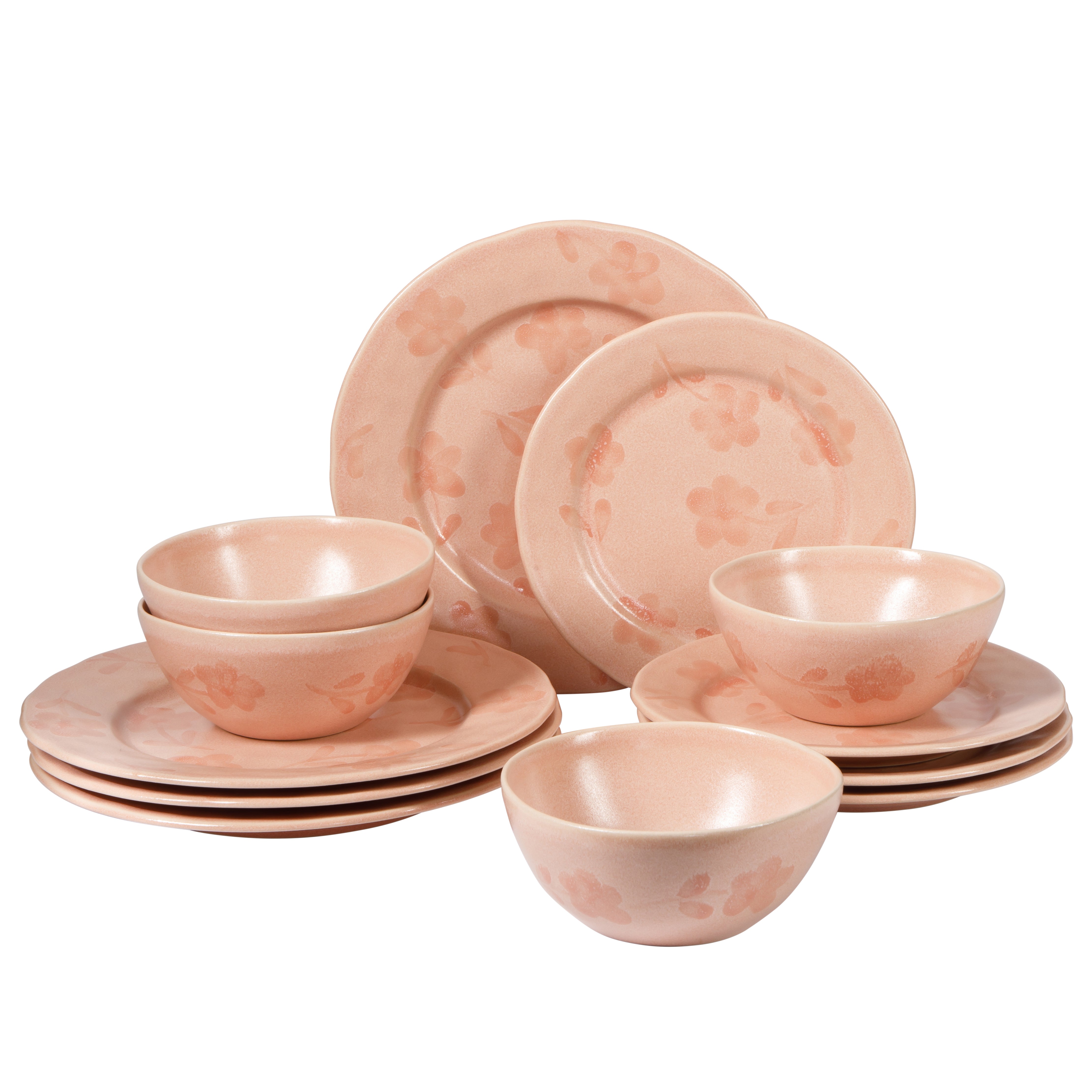Bloomhouse - 2 Time Oprah's Favorite Things - Made in Portugal Hand Painted Dinnerware Set - Porto Petals 12 Piece (Service for 4) Floral Plates and Bowls Set
