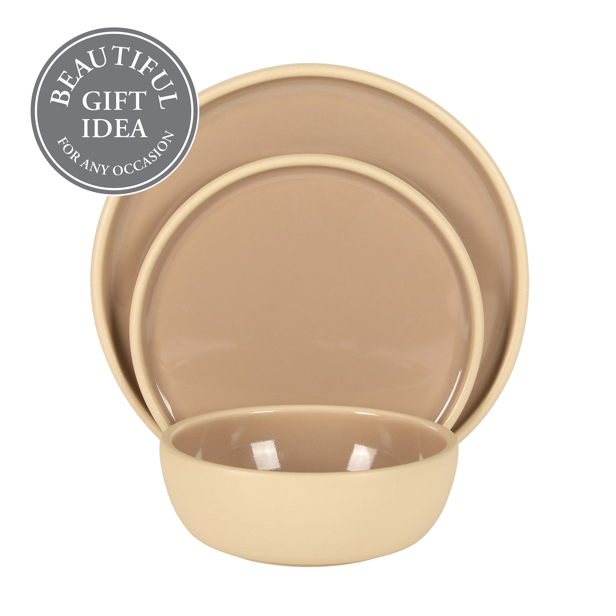 Gibson Elite - Made in Portugal - Port Gaia 12 Piece (Service for 4) Plates and Bowls Reactive Glaze Dishes Stoneware Ceramic Dinnerware Set