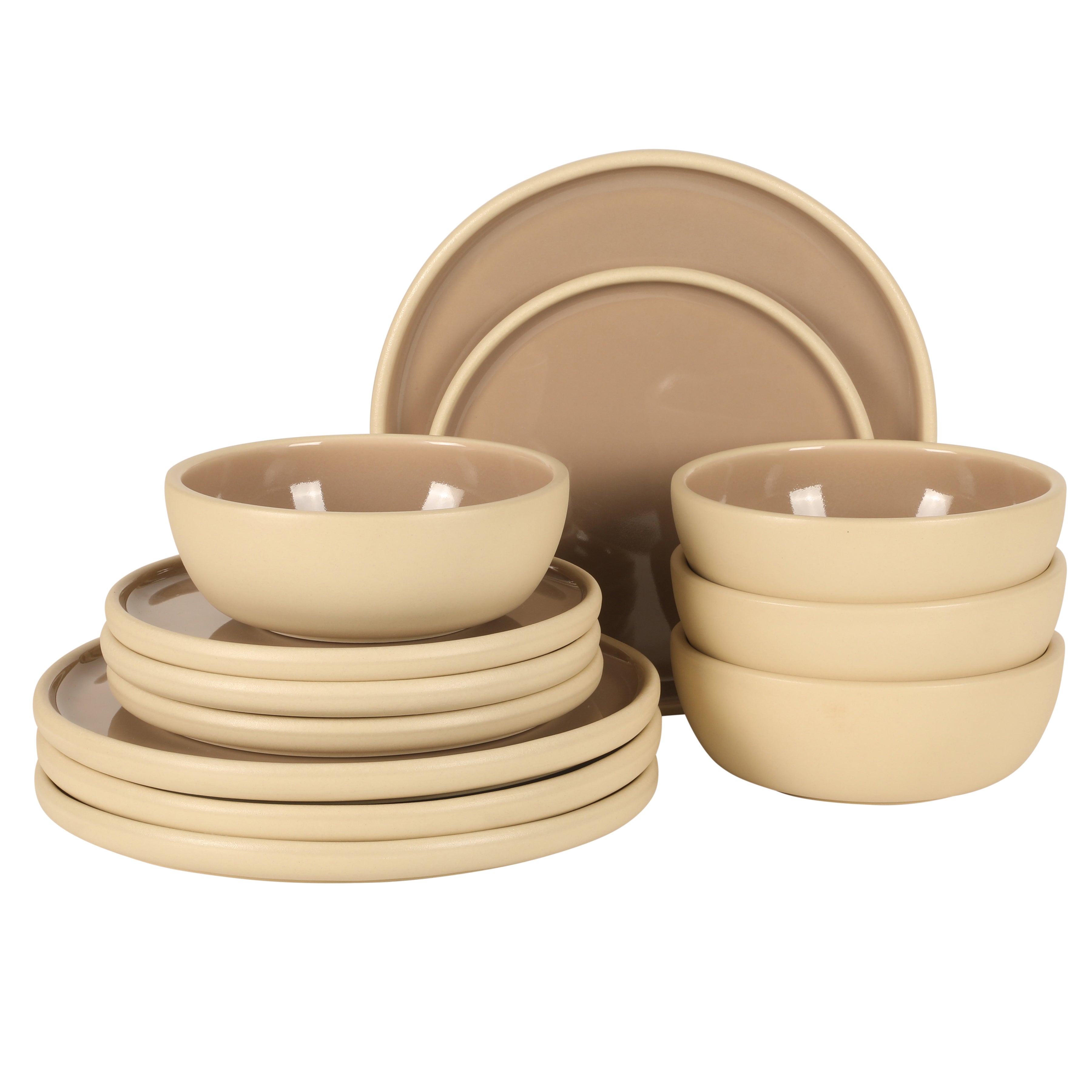 Gibson Elite - Made in Portugal - Port Gaia 12 Piece (Service for 4) Plates and Bowls Reactive Glaze Dishes Stoneware Ceramic Dinnerware Set