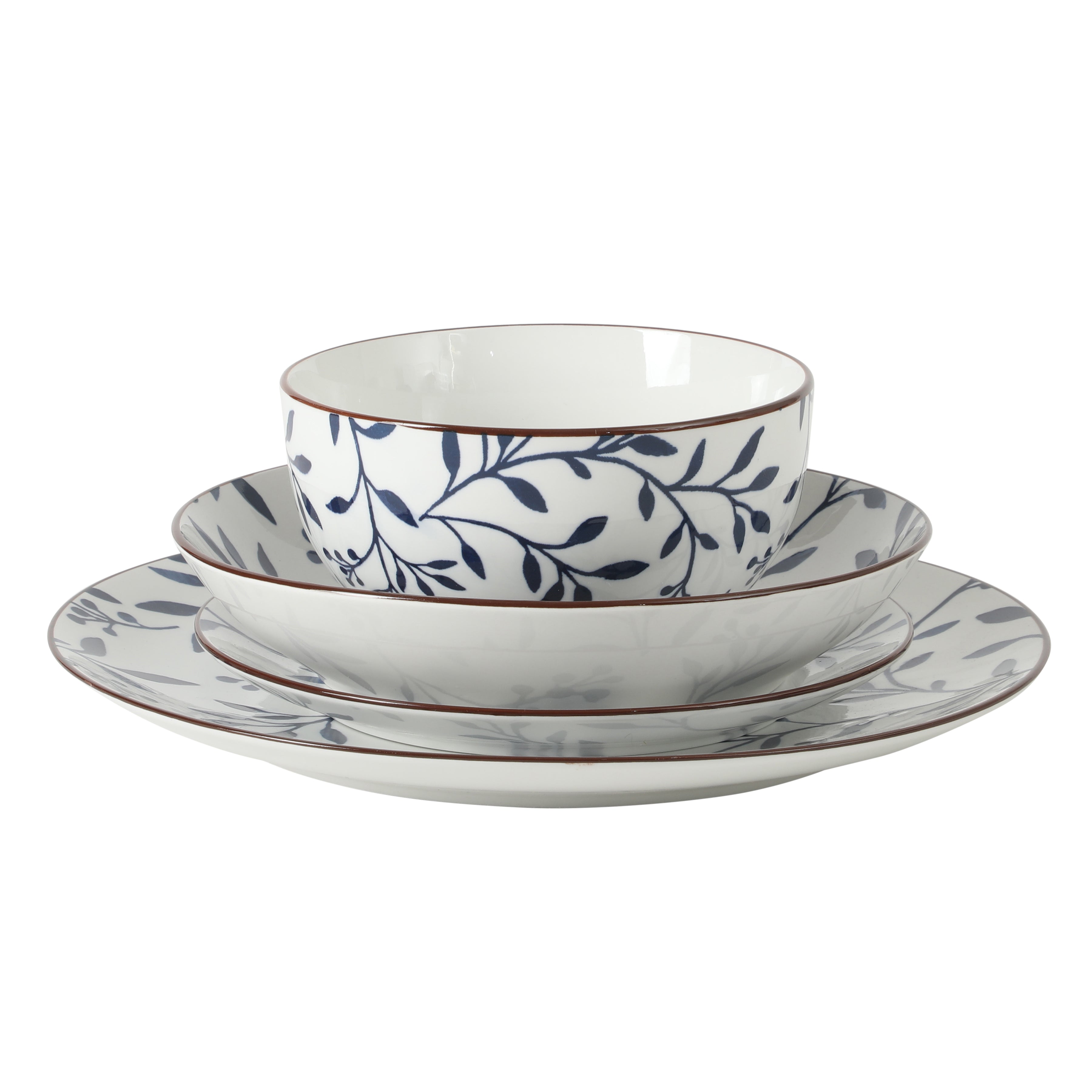 Gibson Home Palace Suite 16-Piece Dinnerware Set, Blue Floral Stoneware Plates & Bowls, Service for 4, Round Durable Everyday Dish Set