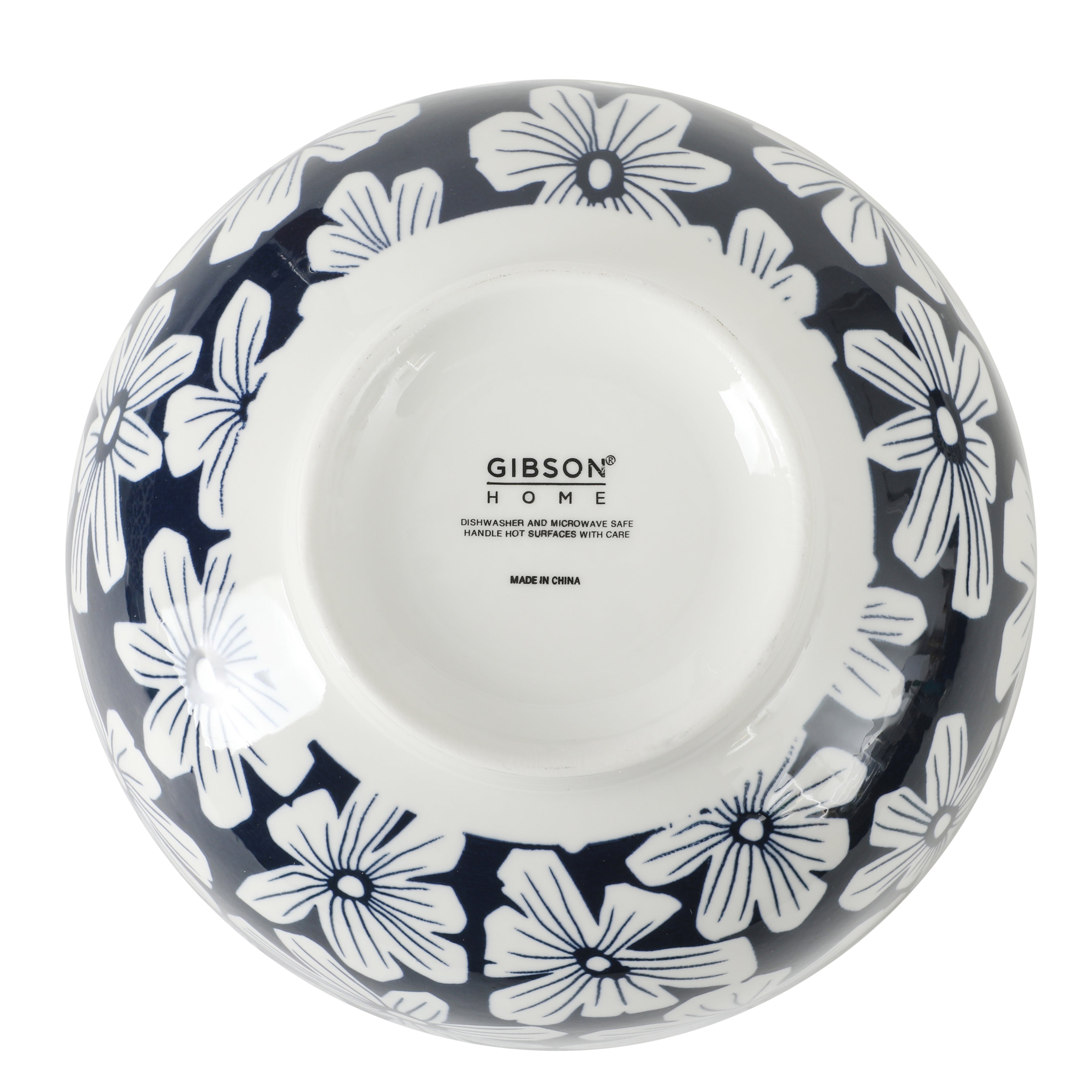 Gibson Home Castle Way 4-Piece Serving Bowl Set, 8 Inch Round Stoneware Bowls, Blue & White Assorted Pattern, Decorative Everyday Use