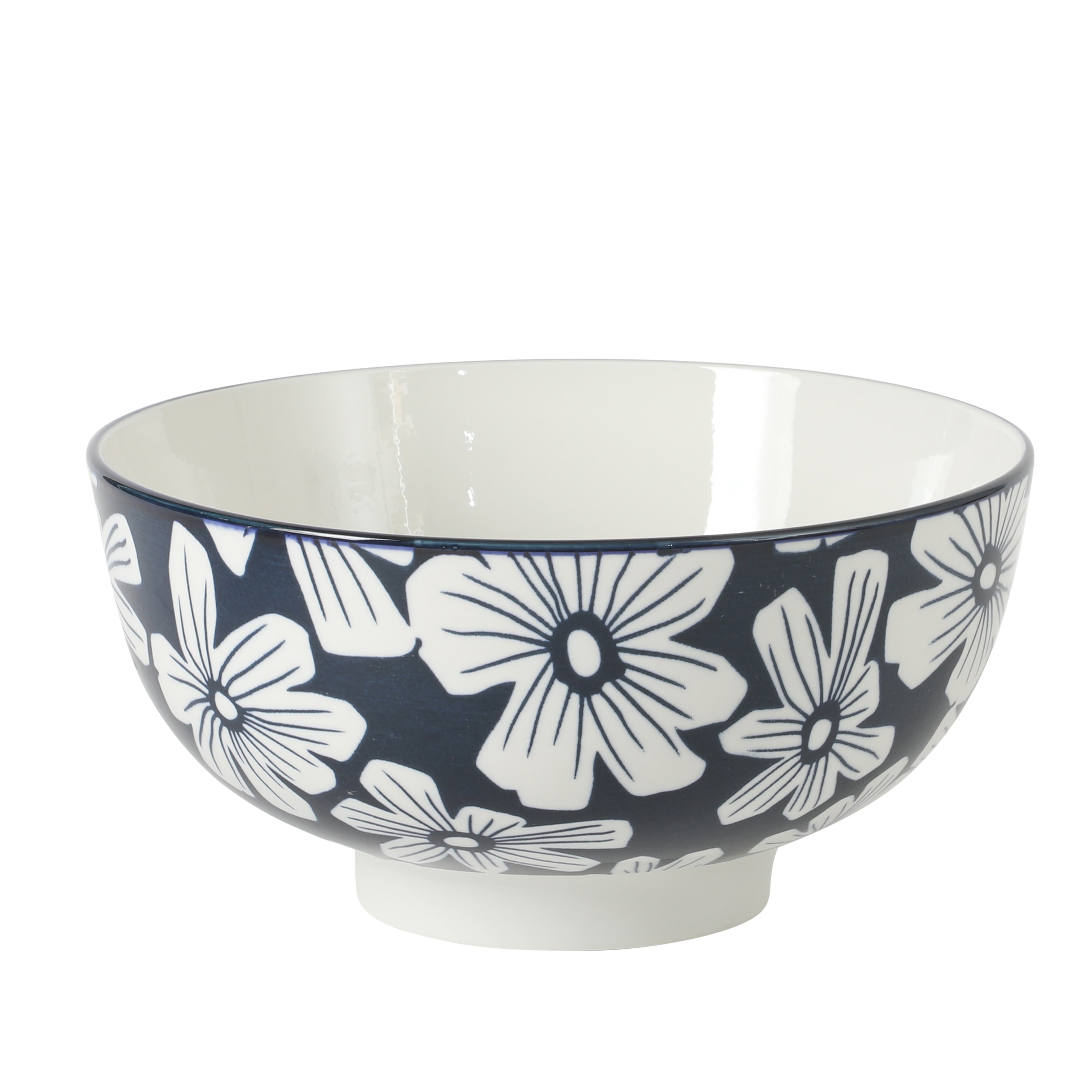 Gibson Home Castle Way 4-Piece Serving Bowl Set, 8 Inch Round Stoneware Bowls, Blue & White Assorted Pattern, Decorative Everyday Use