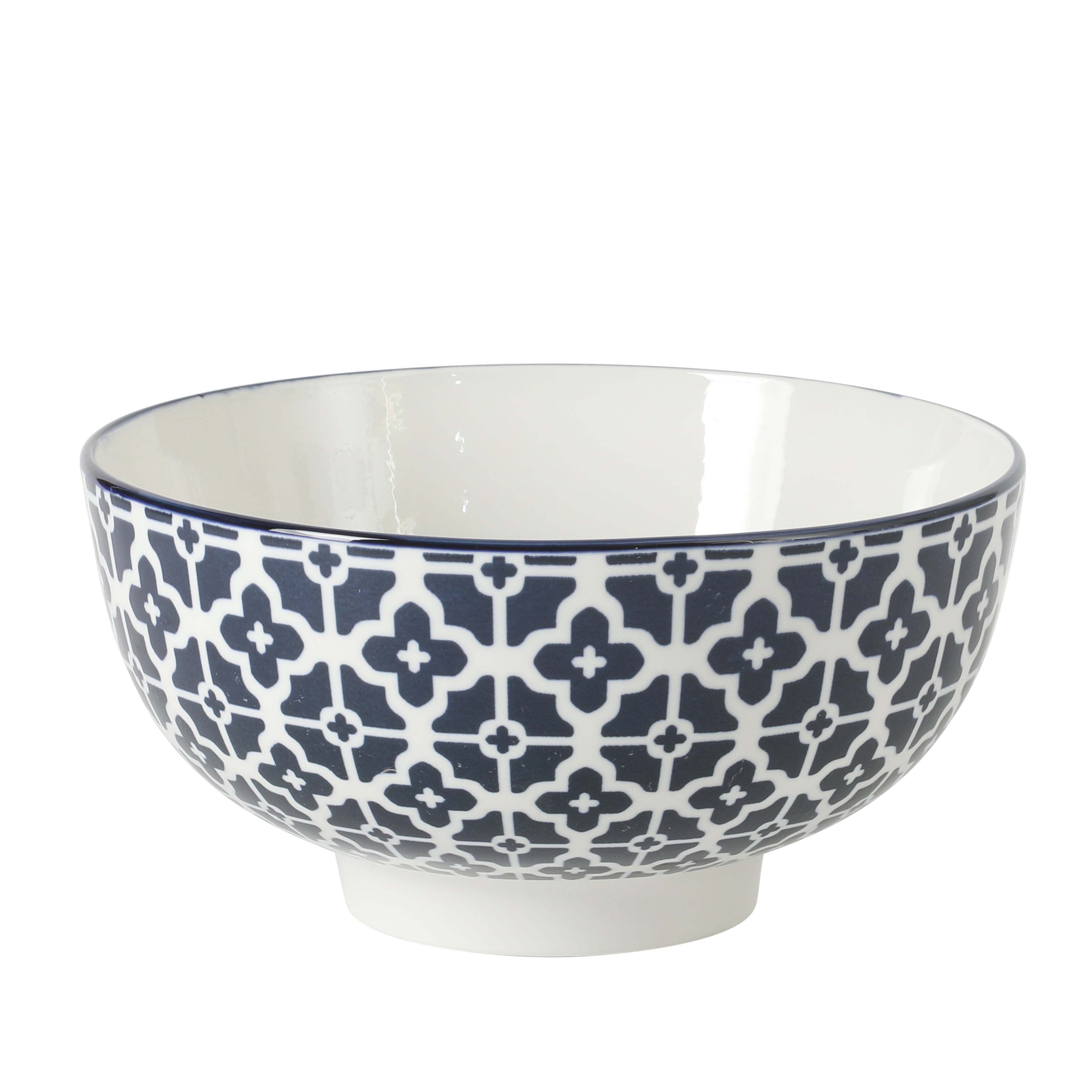 Gibson Home Castle Way 4-Piece Serving Bowl Set, 8 Inch Round Stoneware Bowls, Blue & White Assorted Pattern, Decorative Everyday Use