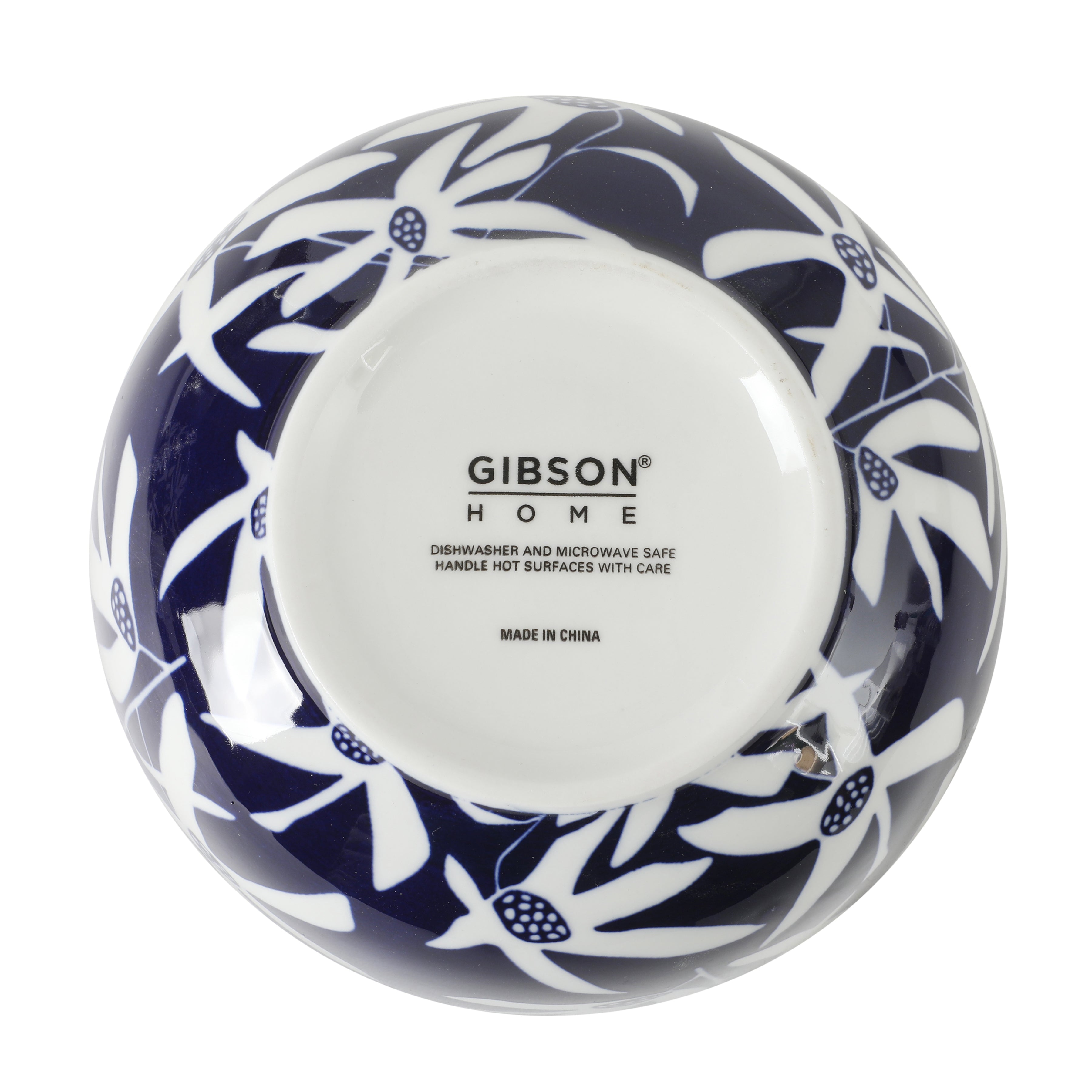 Gibson Home Ivory Estate 4-Piece Cereal Bowl Set, 5.5 Inch Round Stoneware Bowls, Blue & White Floral Pattern, Assorted Decorative Designs