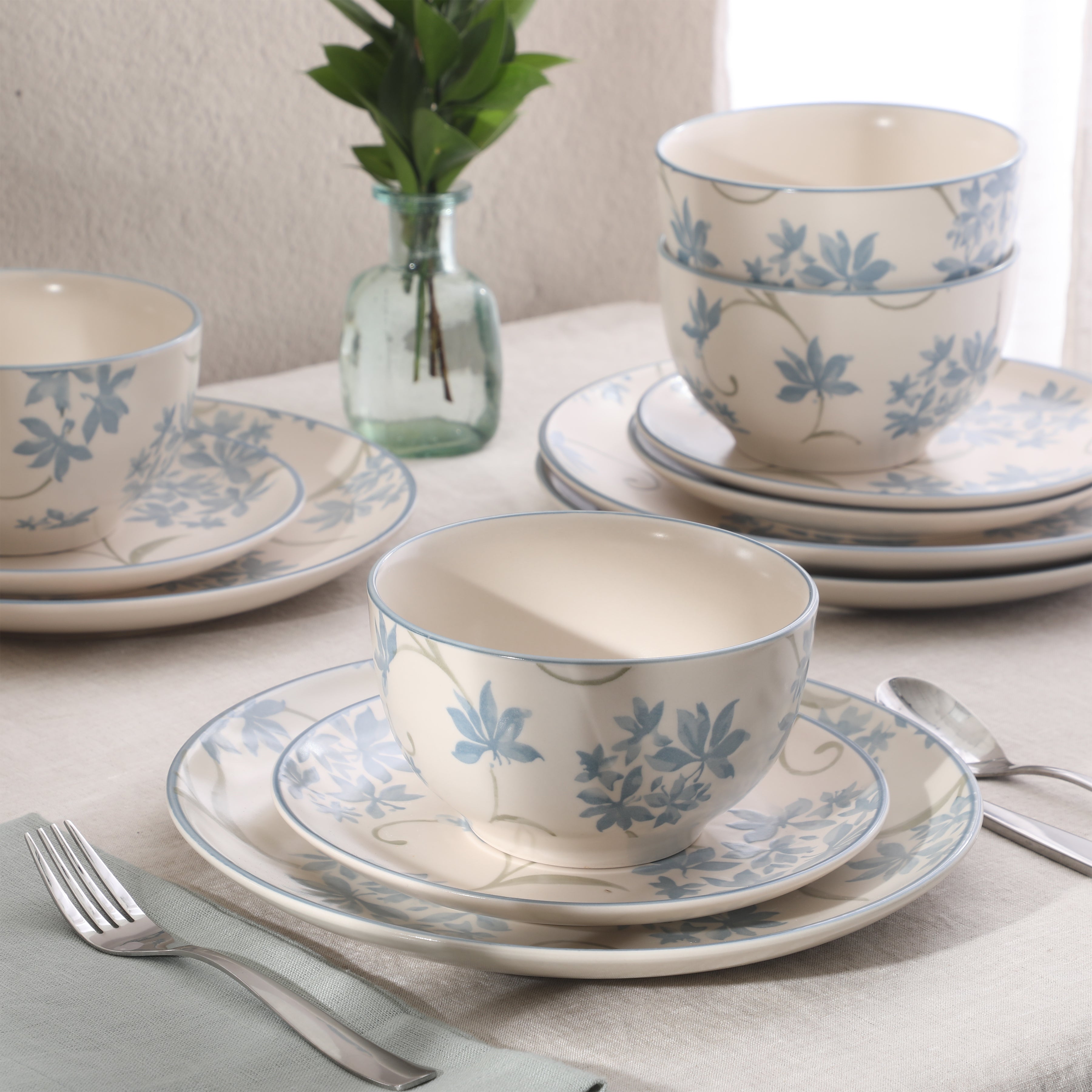 Gibson Home Admiral Hall 12-Piece Matte Stoneware Dinnerware Set – Din