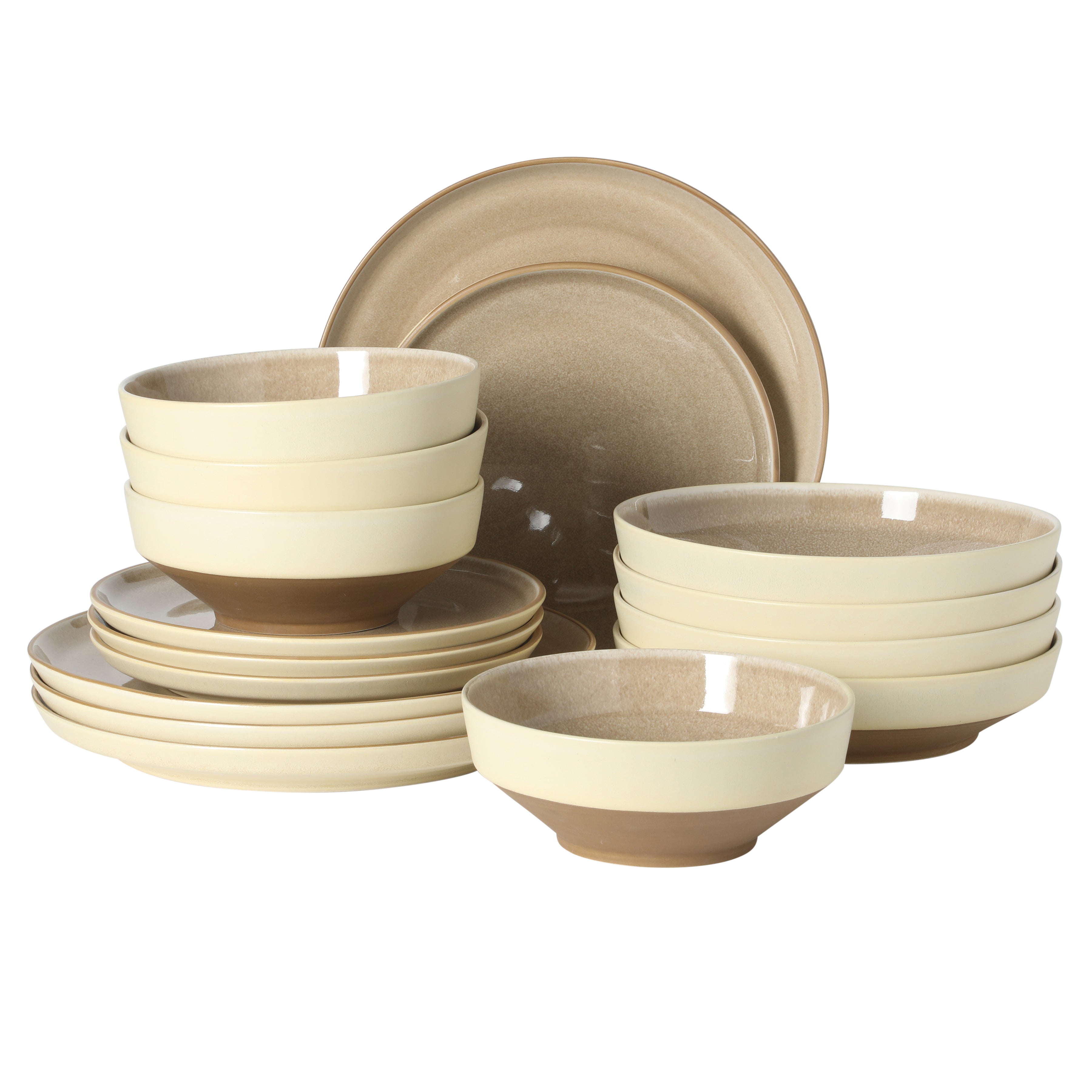 Gibson Elite Octavia Place 16 Piece Stoneware Dinnerware Set, Service for 4, Coupe Modern Plates & Bowls, Reactive Glaze Finish, Green, Microwave & Dishwasher Safe