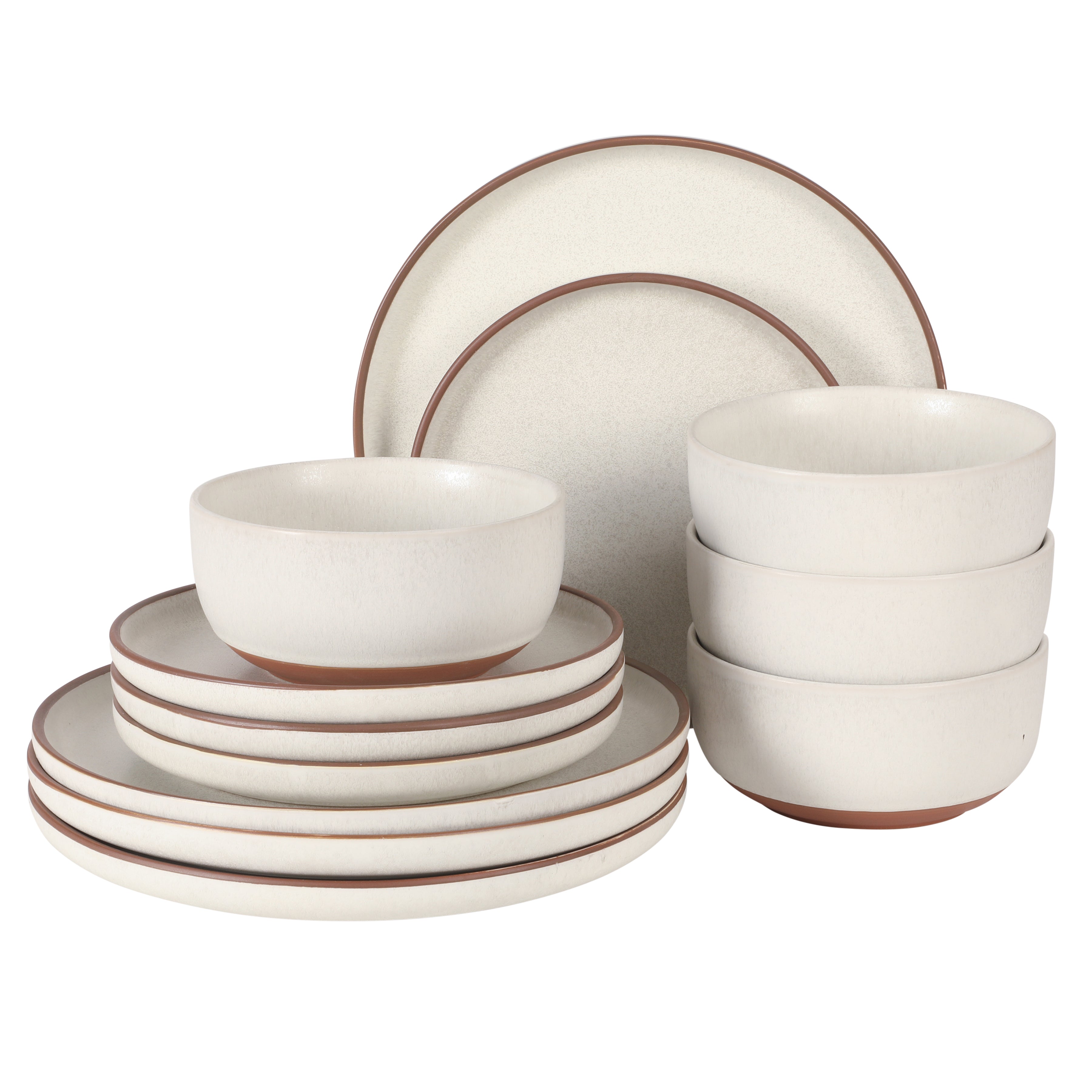Gibson Elite Abbey Circle 12 Piece (Service for 4) Plates and Bowls Reactive Matte Glaze Dishes Stoneware Ceramic Dinnerware Set