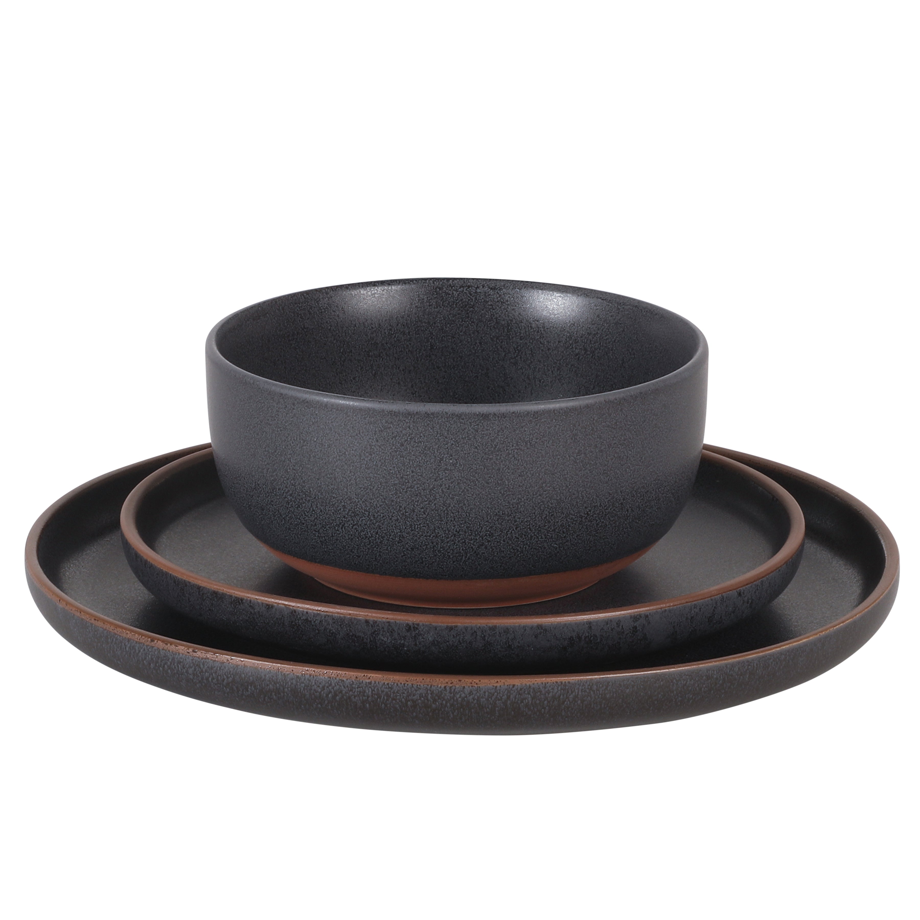 Gibson Elite Abbey Circle 12 Piece (Service for 4) Plates and Bowls Reactive Matte Glaze Dishes Stoneware Ceramic Dinnerware Set