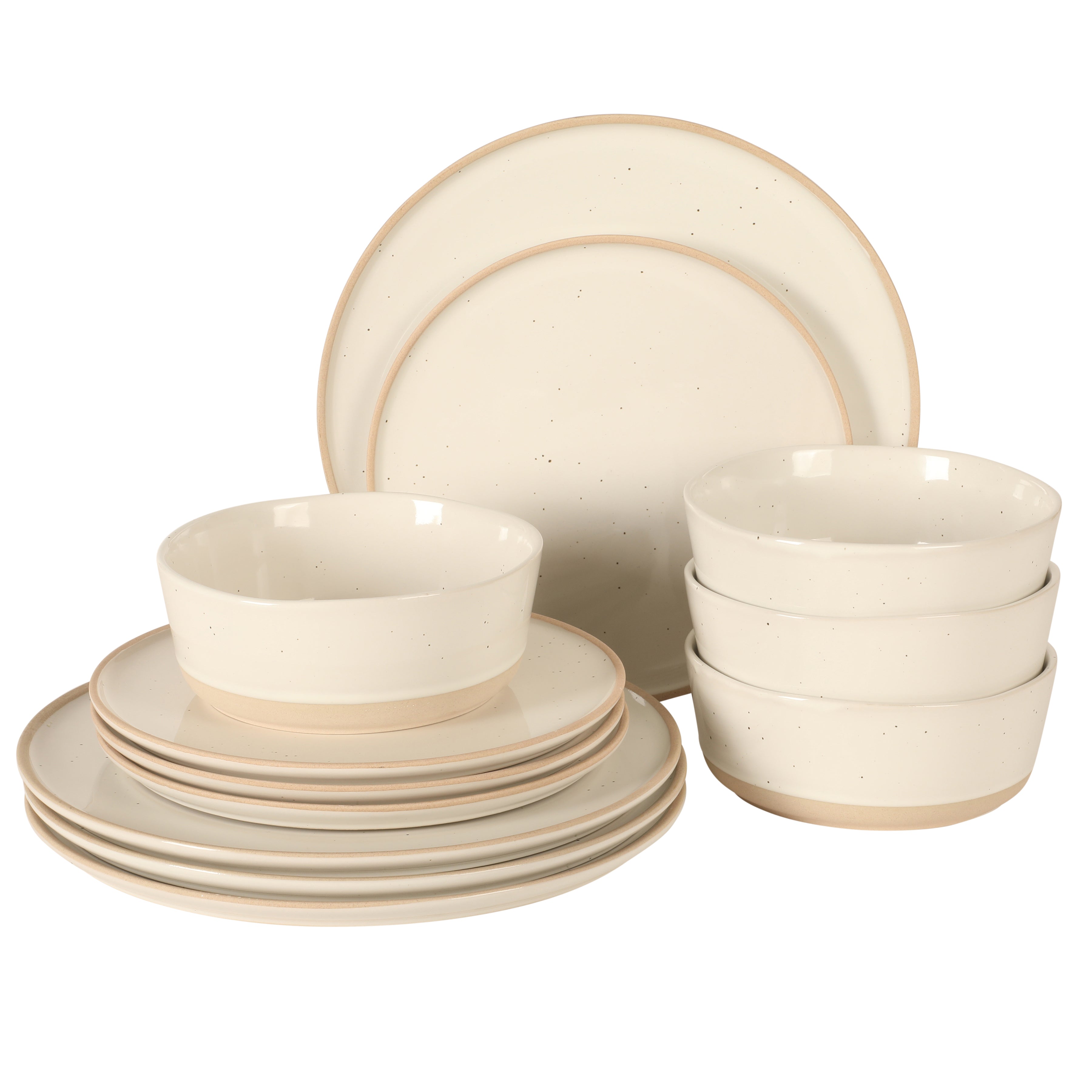 Gibson Elite Humphrey Lane 12 Piece (Service for 4) Plates and Bowls Reactive Glaze Dishes Stoneware Ceramic Dinnerware Set