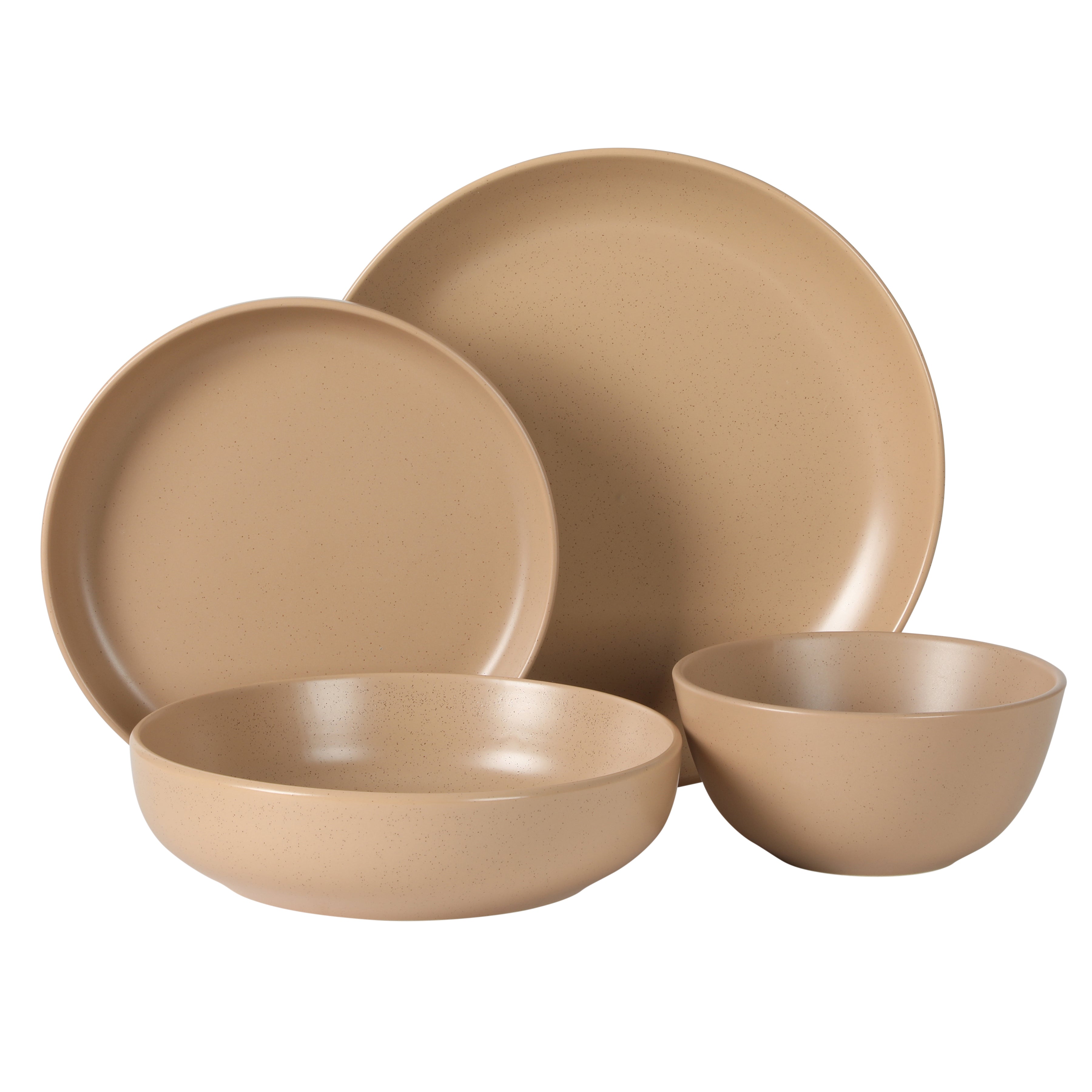 Gibson Elite Leeds Court Plates and Bowls Sets, 16-Piece Stoneware Dinnerware Sets, Round Speckle Reactive Glaze Dish Set, Service for 4