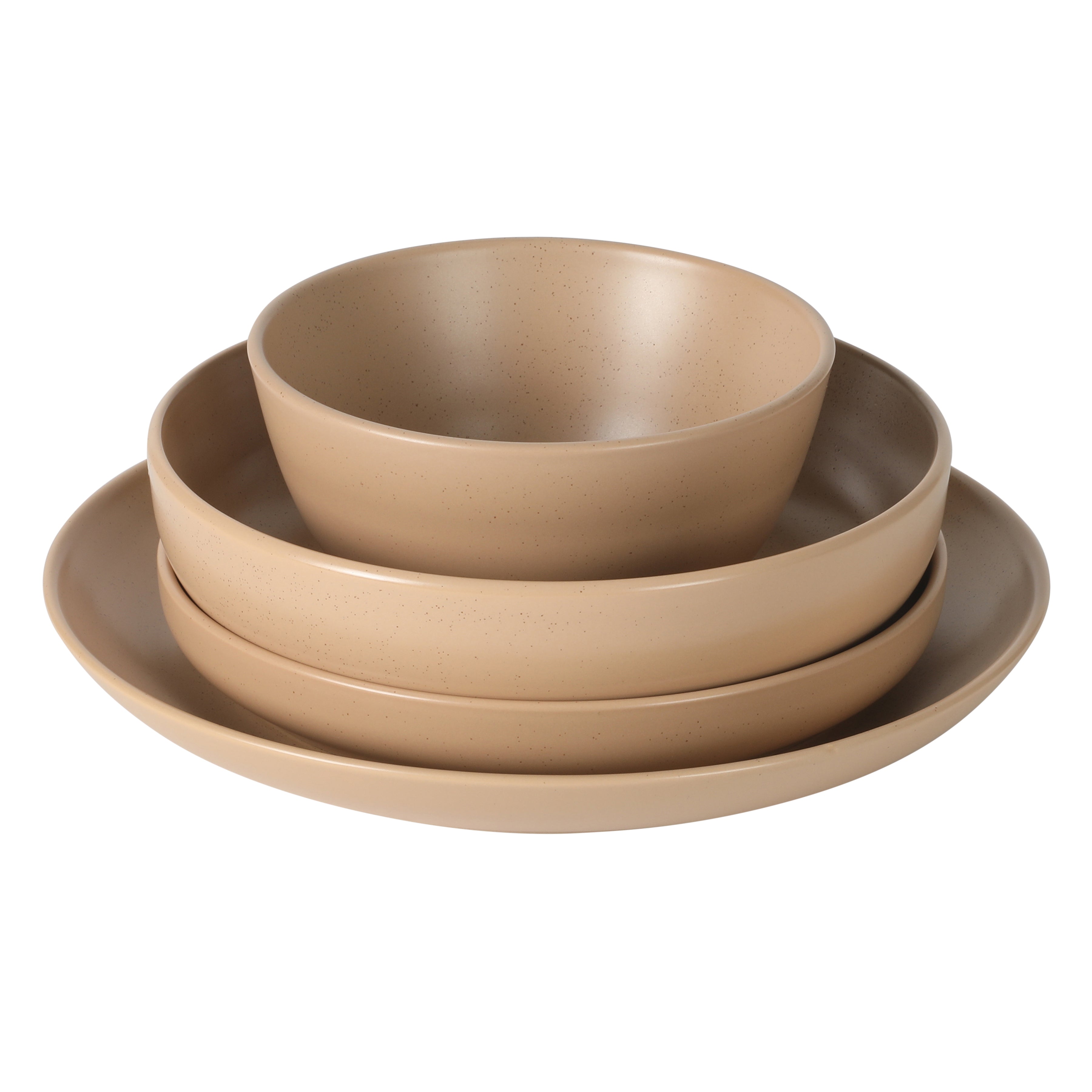 Gibson Elite Leeds Court Plates and Bowls Sets, 16-Piece Stoneware Dinnerware Sets, Round Speckle Reactive Glaze Dish Set, Service for 4