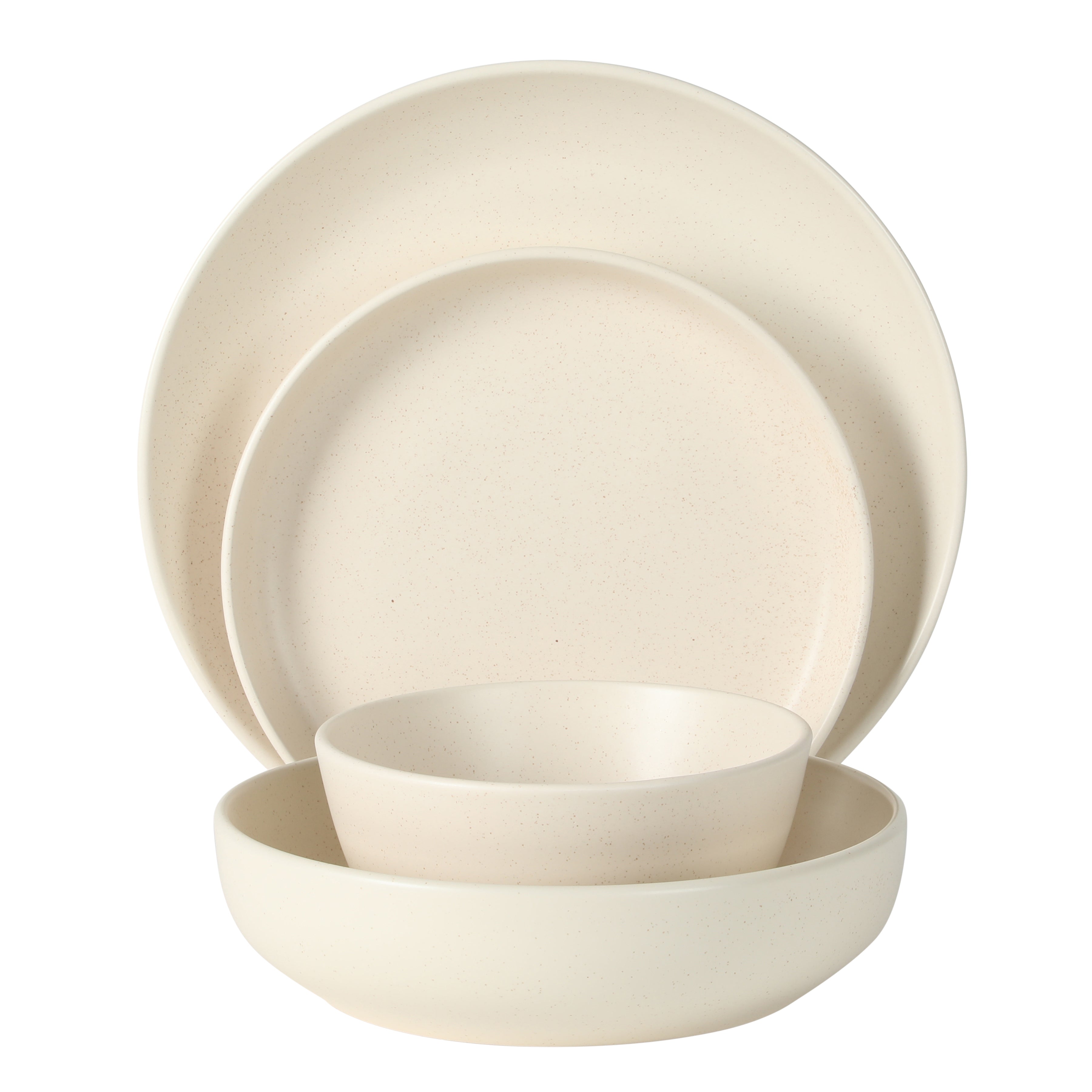 Gibson Elite Leeds Court Plates and Bowls Sets, 16-Piece Stoneware Dinnerware Sets, Round Speckle Reactive Glaze Dish Set, Service for 4