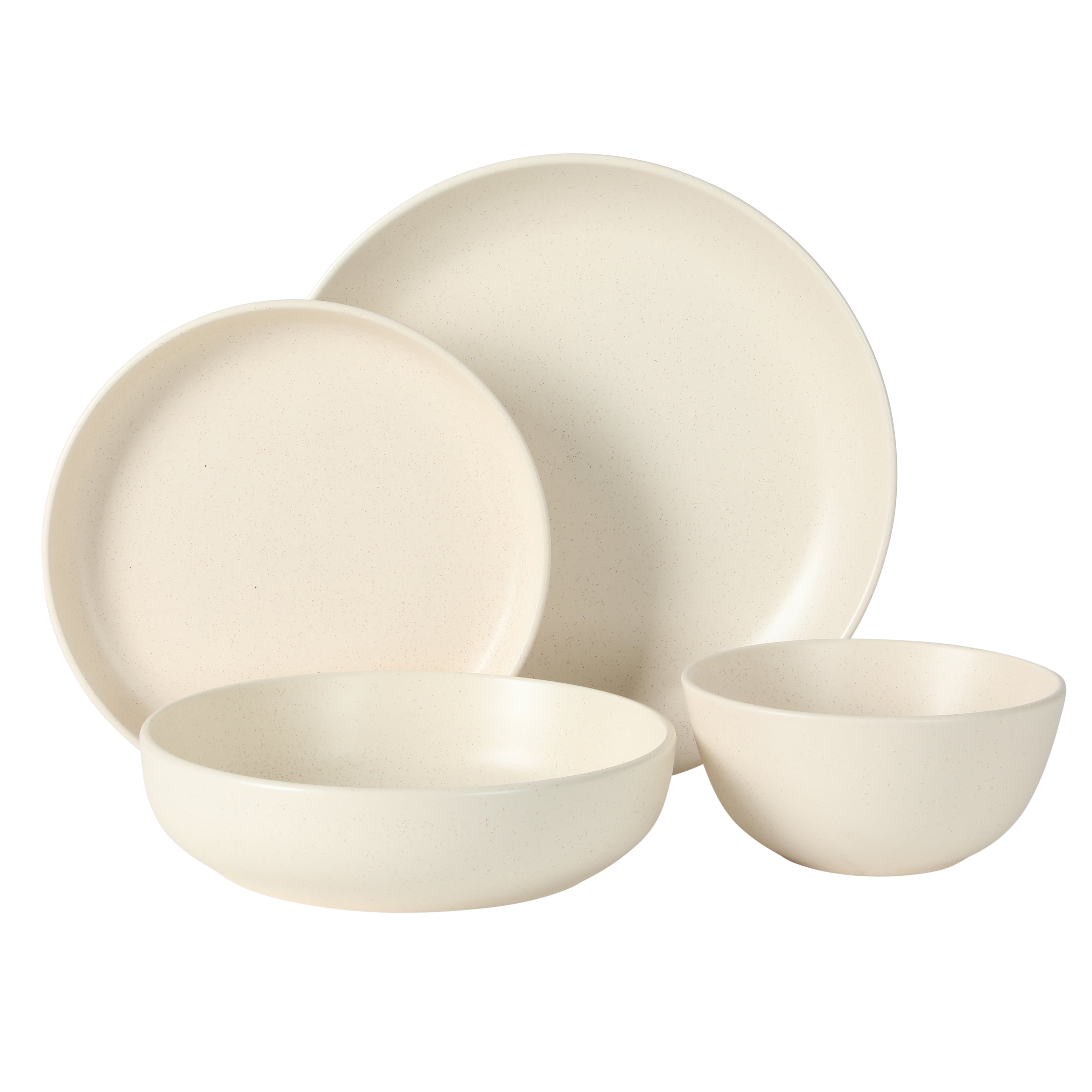 Gibson Elite Leeds Court Plates and Bowls Sets, 16-Piece Stoneware Dinnerware Sets, Round Speckle Reactive Glaze Dish Set, Service for 4