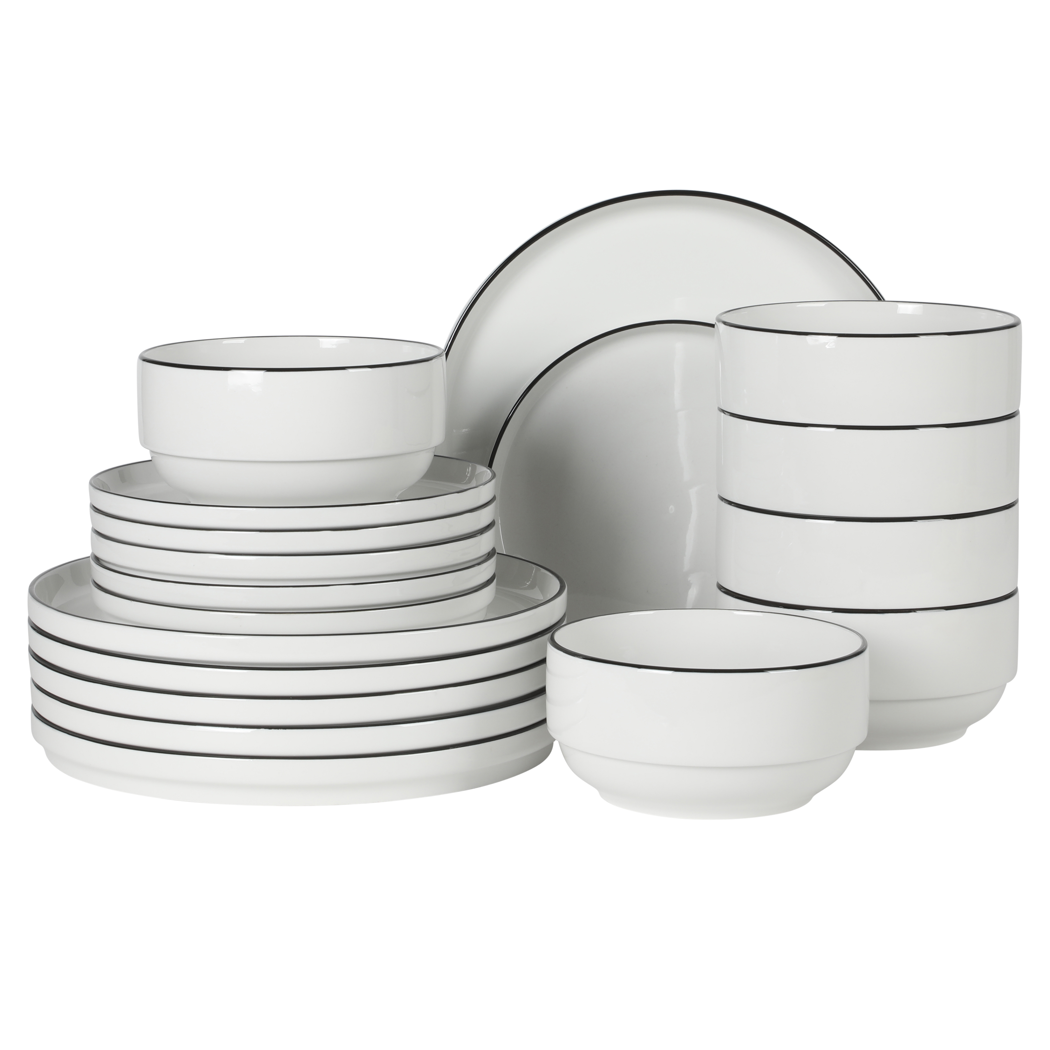Gibson Home Rothernberg Stackable 18 Piece, Service for 6, Porcelain Plates and Bowls Set
