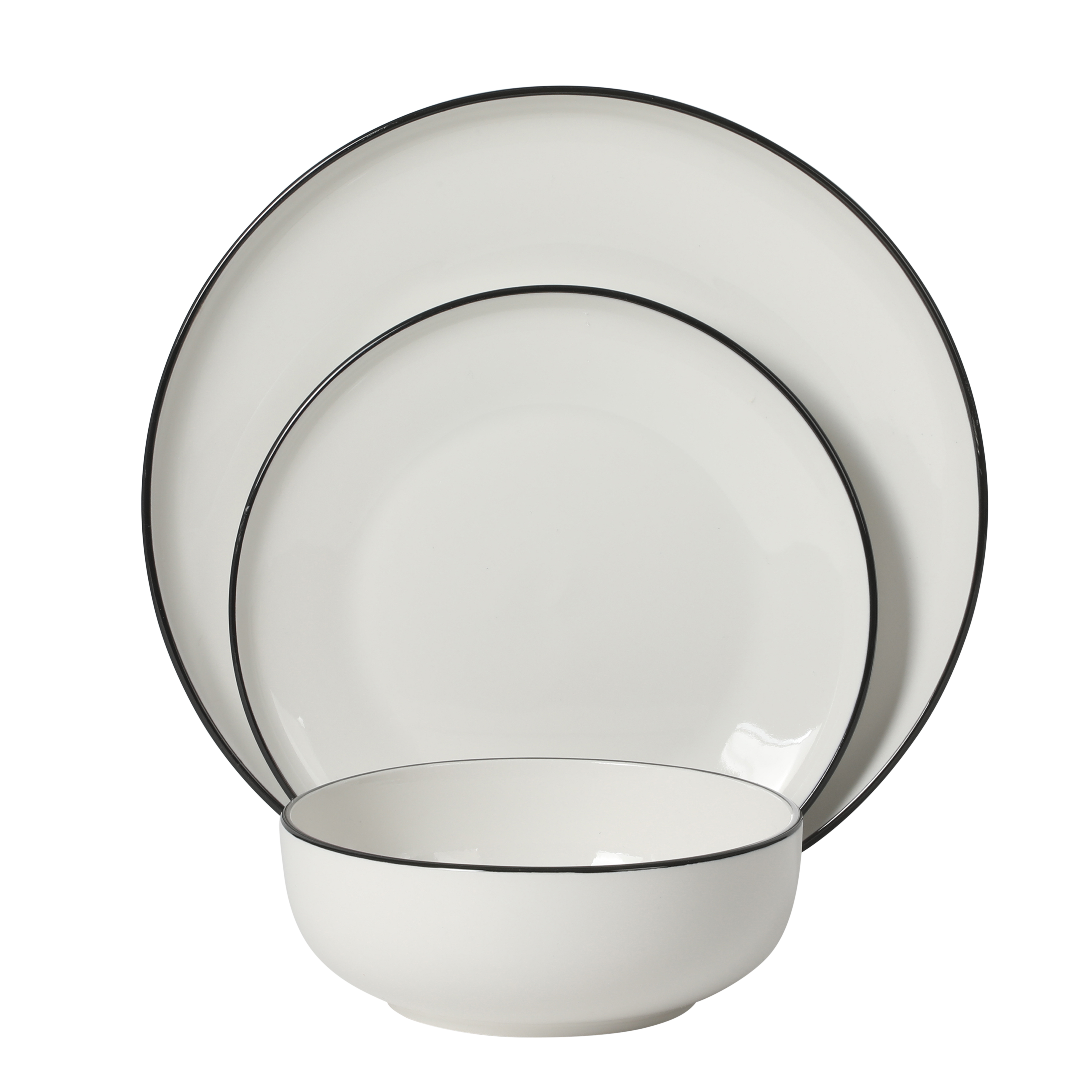 Gibson Home Havenstone 12-Piece Porcelain Dinnerware Set – Dinner Plates, Salad Plates & Bowls, Classic White With Black Rim Everyday Dish Set for Home, Kitchen, Microwave & Dishwasher Safe