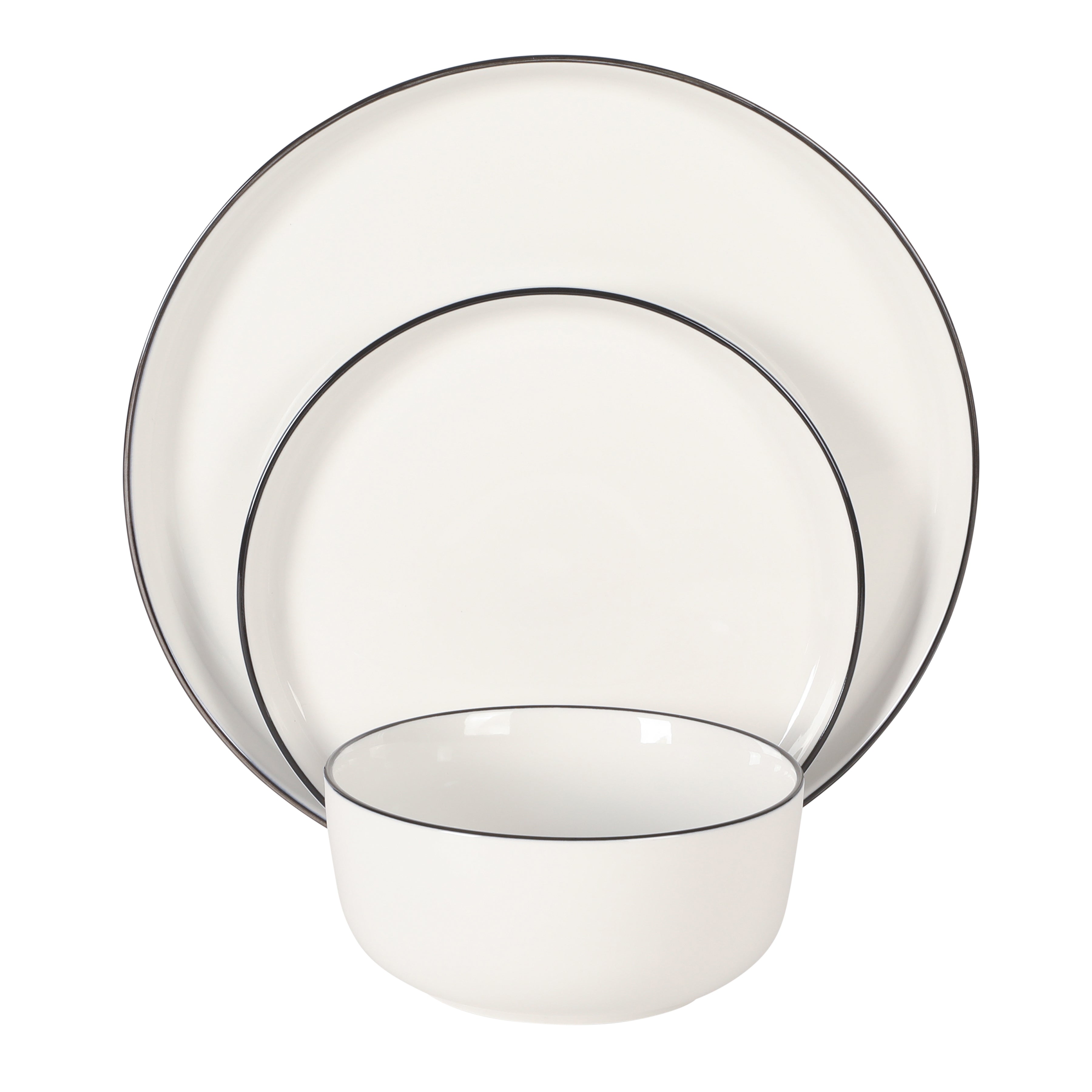 Gibson Home Oslo 12-Piece Porcelain Dinnerware Set – Dinner Plates, Salad Plates & Bowls, Classic White With Black Rim Everyday Dish Set for Home, Kitchen, Microwave & Dishwasher Safe