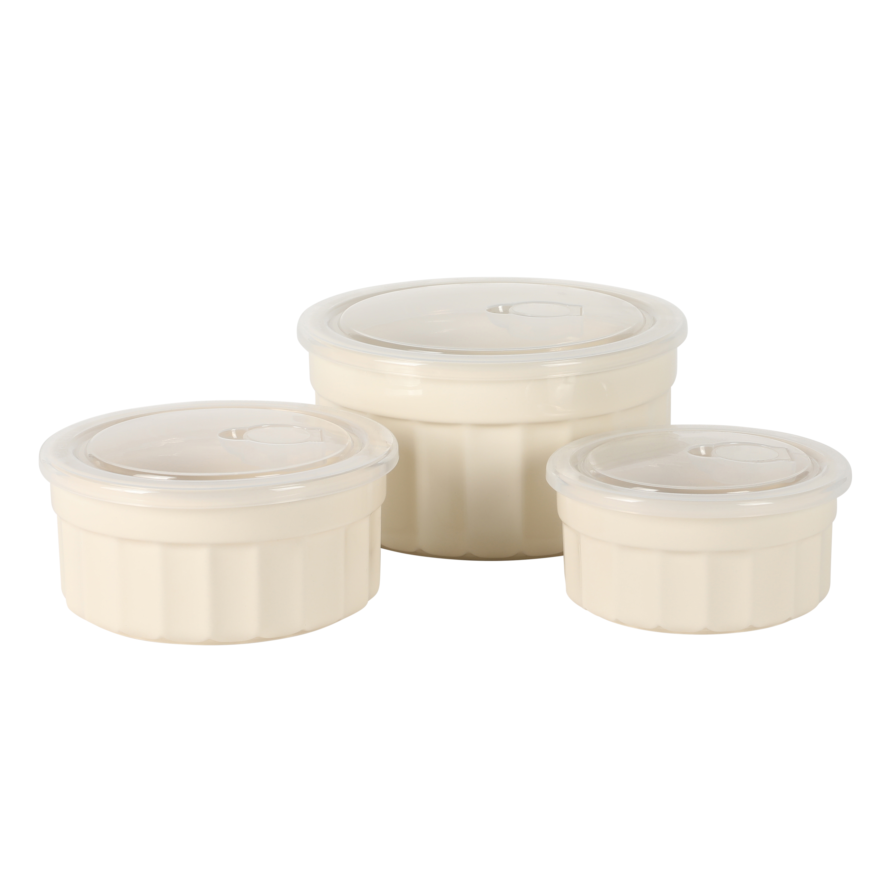 Martha Stewart Broadbrook 6 Piece Stoneware Meal Prep Container Set with Lids, Rectangular/Round Food Storage & Bakeware, Cream, Oven, Microwave & Dishwasher Safe