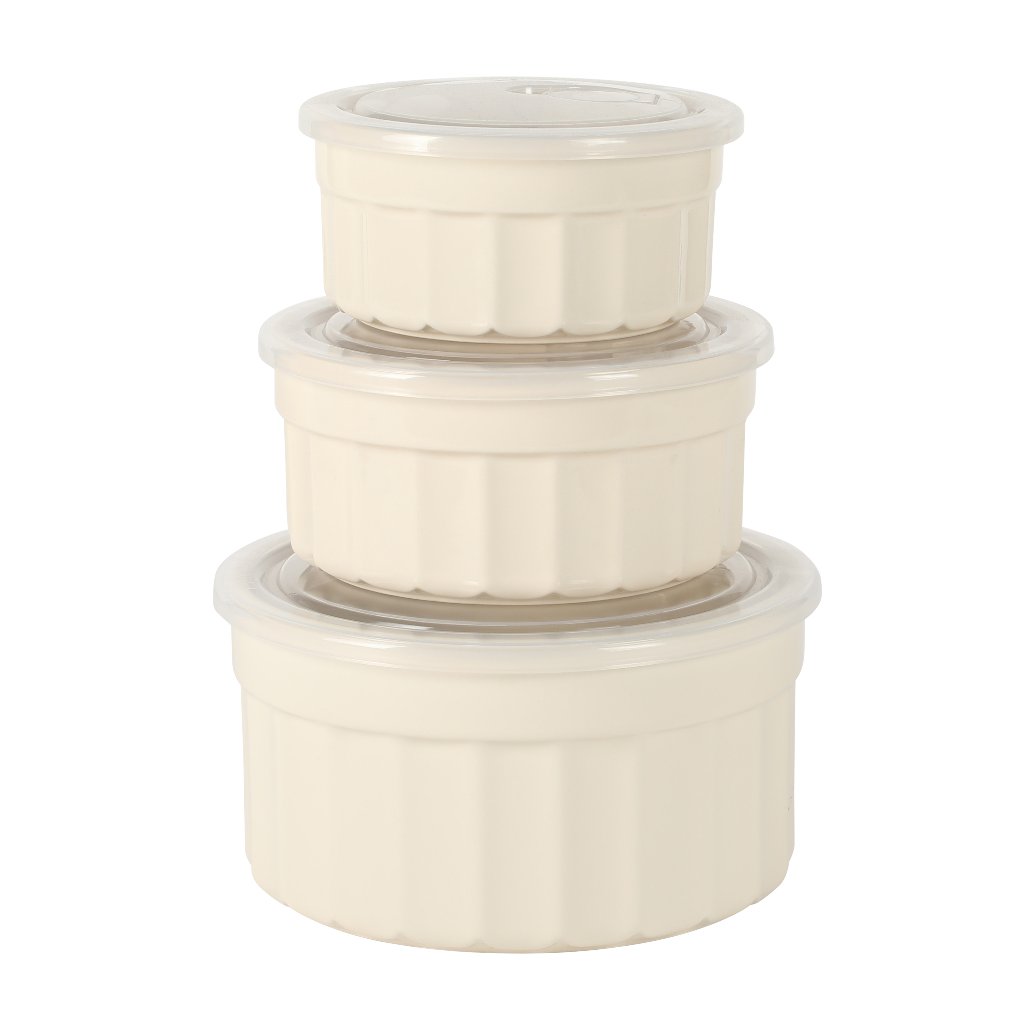 Martha Stewart Broadbrook 6 Piece Stoneware Meal Prep Container Set with Lids, Rectangular/Round Food Storage & Bakeware, Cream, Oven, Microwave & Dishwasher Safe