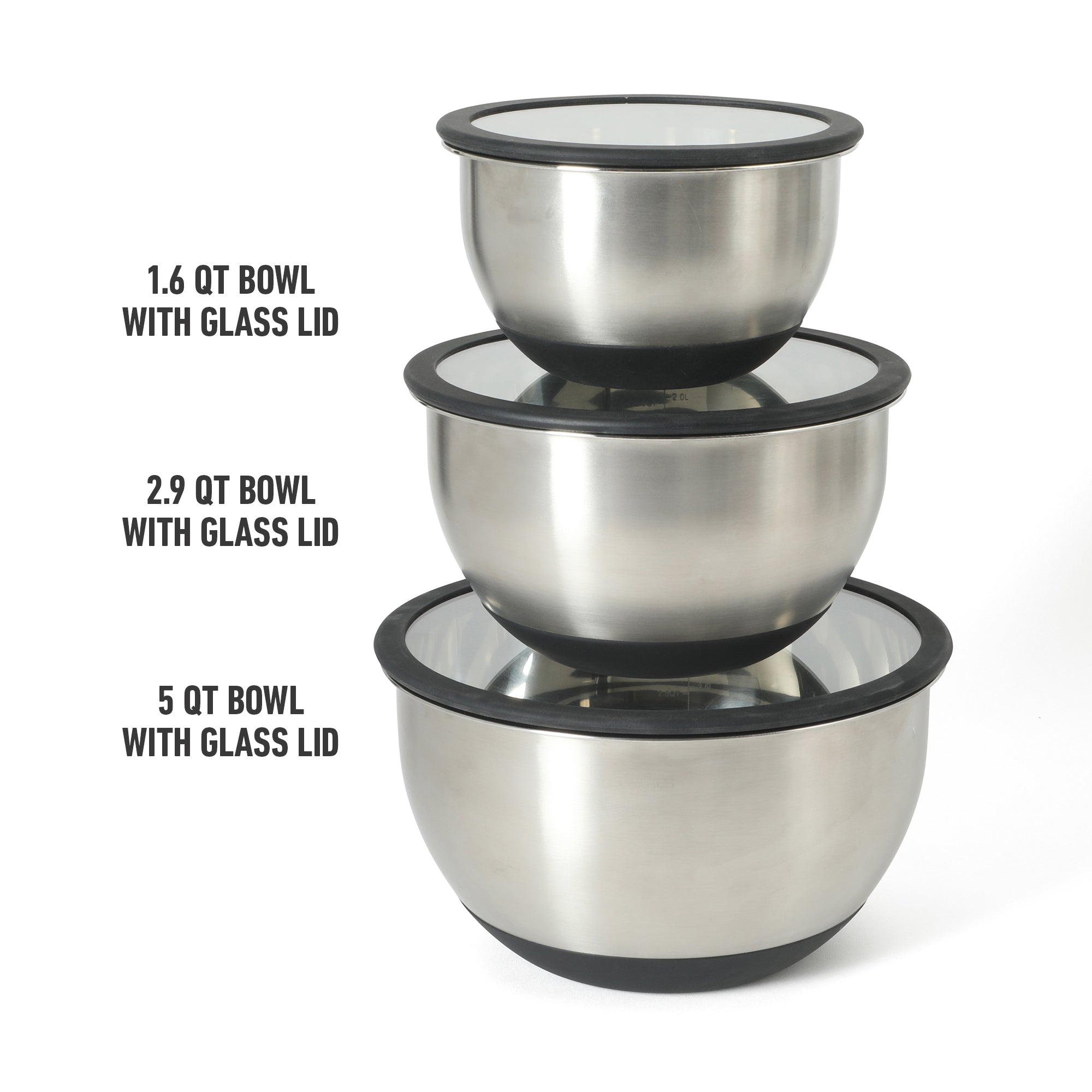 Calphalon Orbit 3 Piece Mixing Bowl Set W/ Glass Lids and Sillicone Nonslip Base