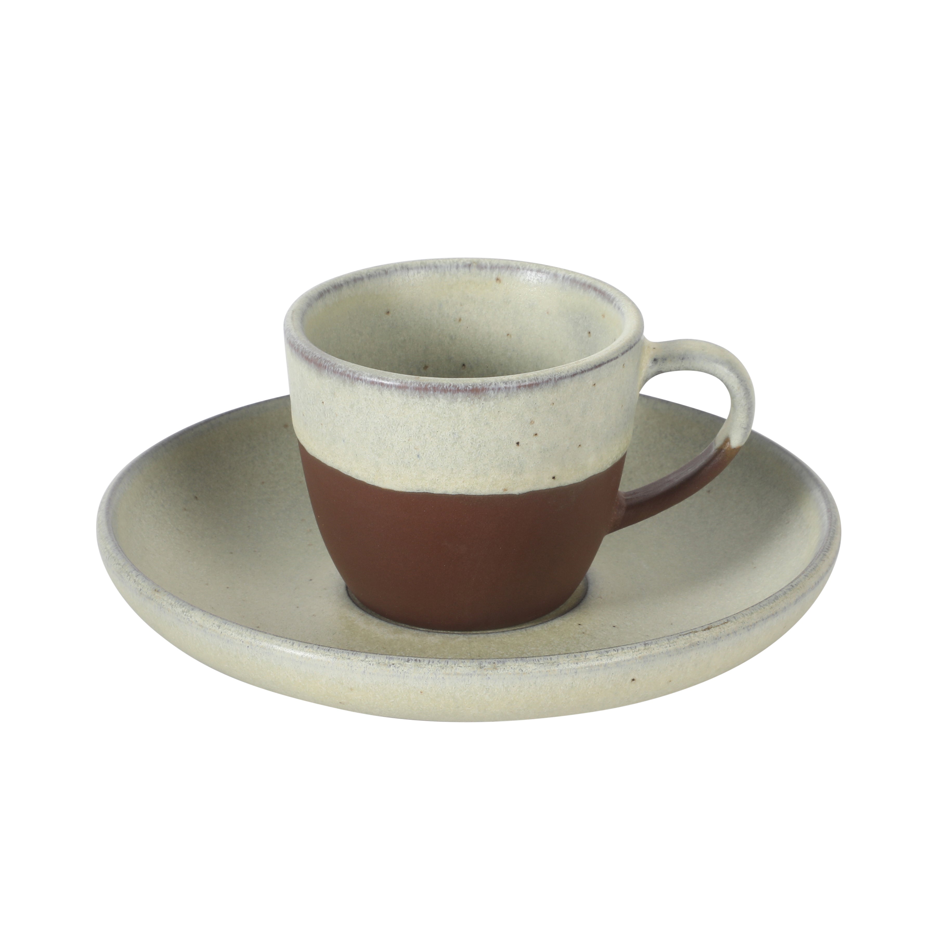 Gibson Elite William Crest 8 Piece Cup & Saucer Set, 4 Stoneware Cups & 4 Saucers, Reactive Glaze Finish, 3.5oz Espresso Cups, 5.5” Saucers, Round Coffee Set, Microwave & Dishwasher Safe
