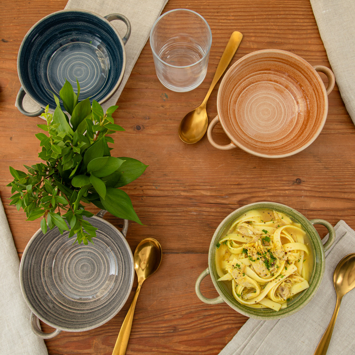 Gibson Elite Saville Court 4-Piece 6-Inch Stoneware Bowl Set, Reactive Glaze Soup and Cereal Bowls