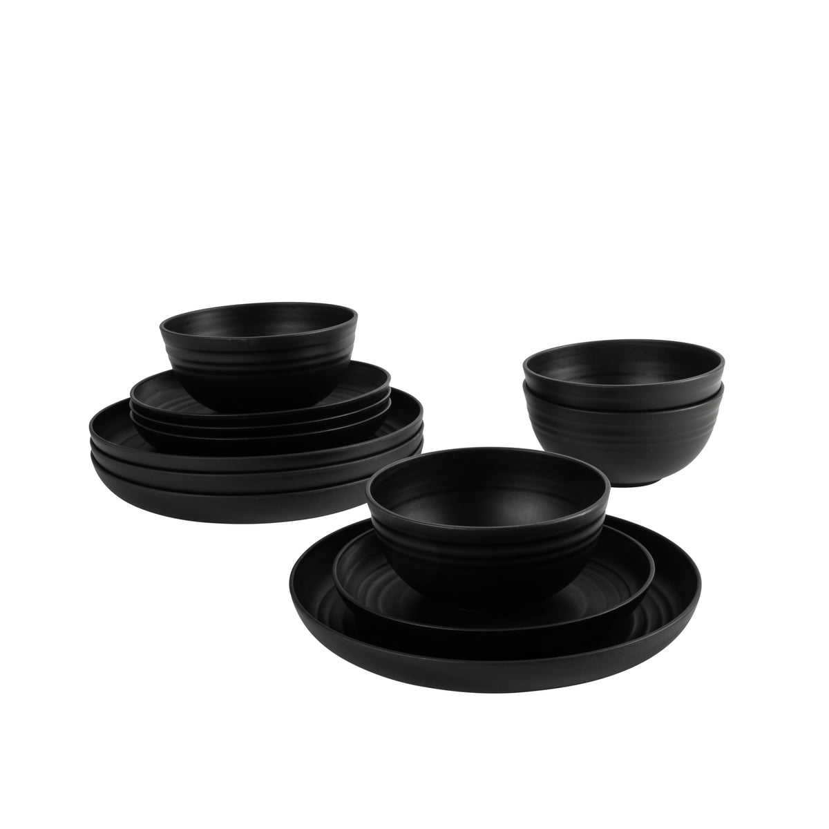 Gibson Home Carmel Haze Plates and Bowls Set, 12 Piece Wheat Straw Dinnerware with Tumblers, Set for 4, Unbreakable & Lightweight, Dishwasher Safe, Matte Black