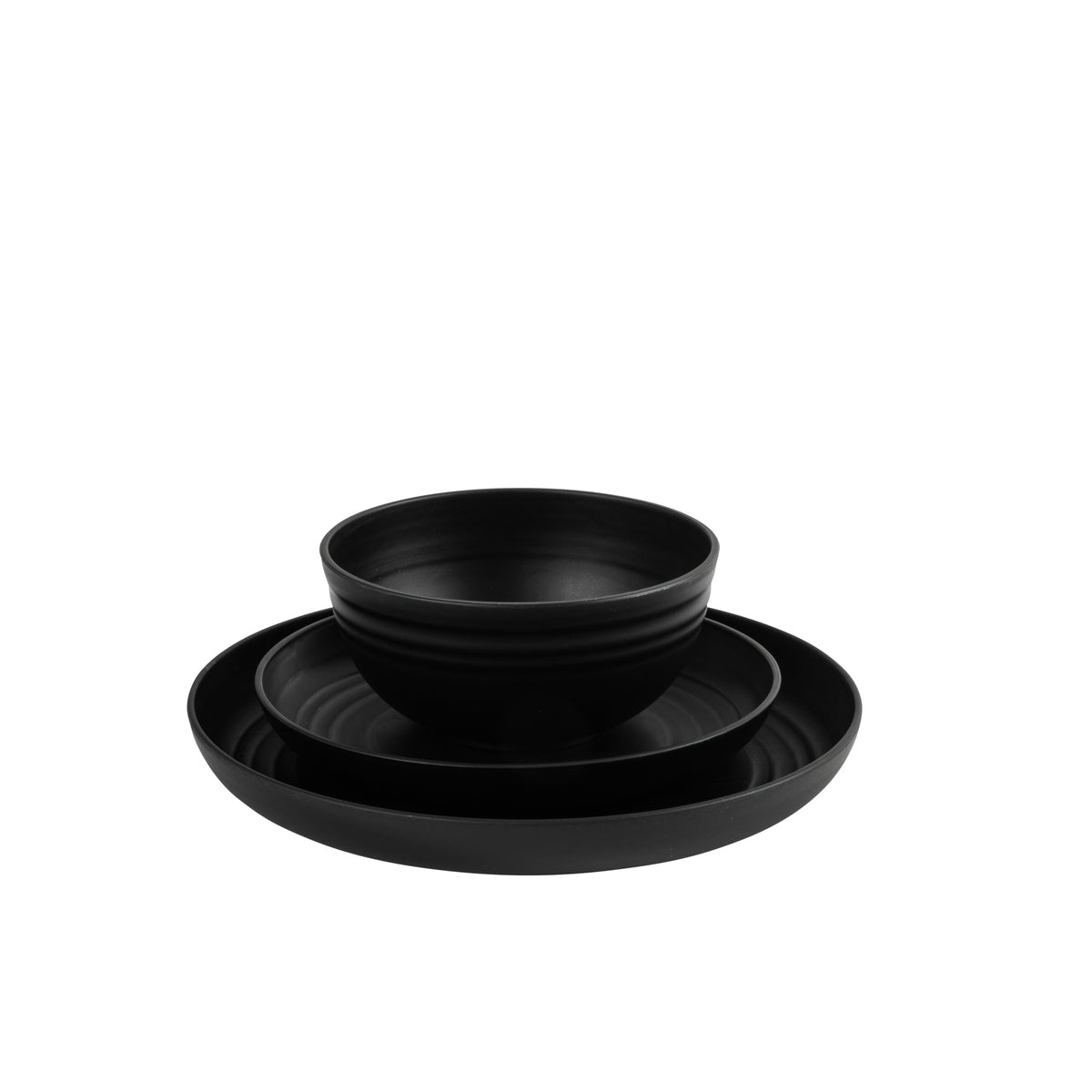 Gibson Home Carmel Haze Plates and Bowls Set, 12 Piece Wheat Straw Dinnerware with Tumblers, Set for 4, Unbreakable & Lightweight, Dishwasher Safe, Matte Black
