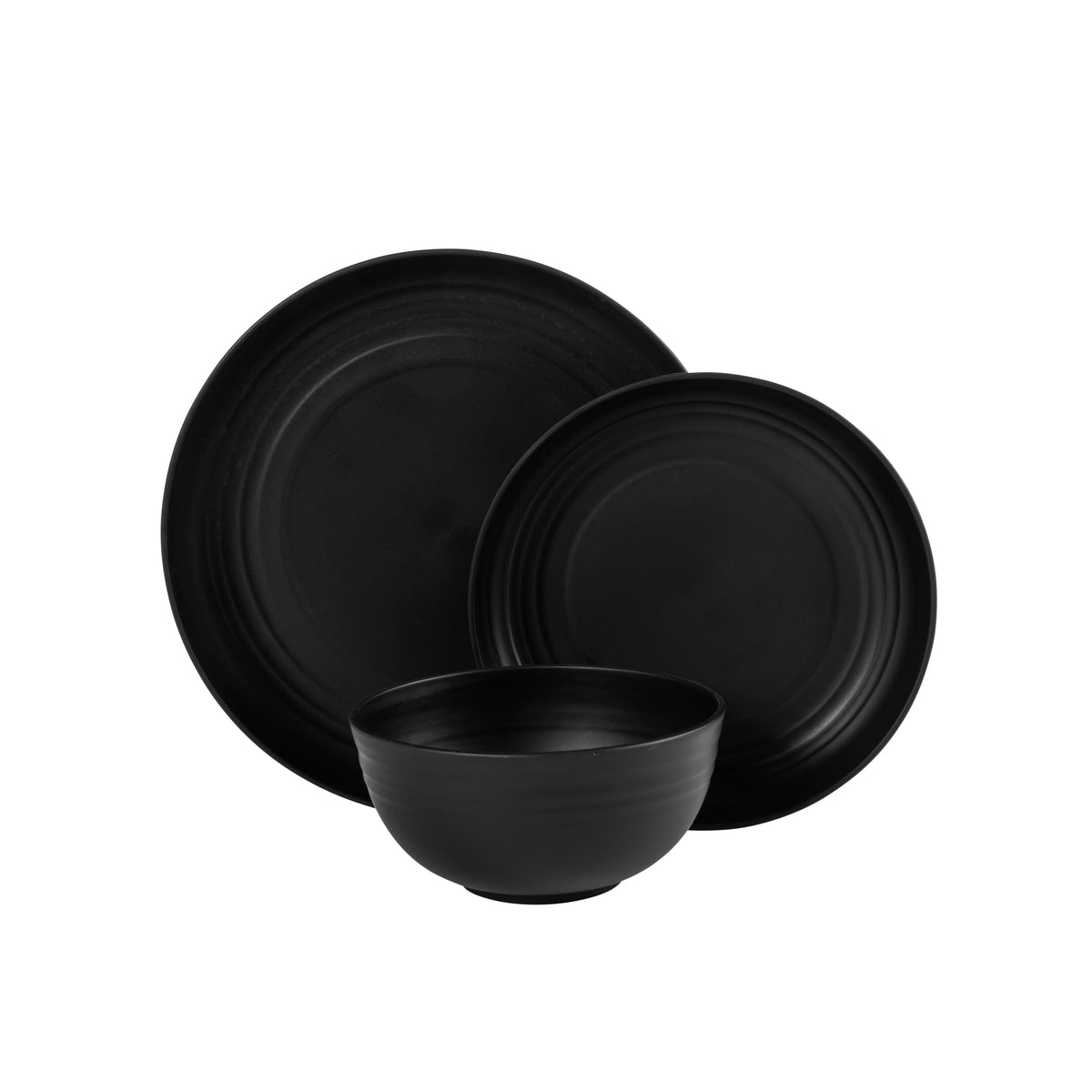 Gibson Home Carmel Haze Plates and Bowls Set, 12 Piece Wheat Straw Dinnerware with Tumblers, Set for 4, Unbreakable & Lightweight, Dishwasher Safe, Matte Black