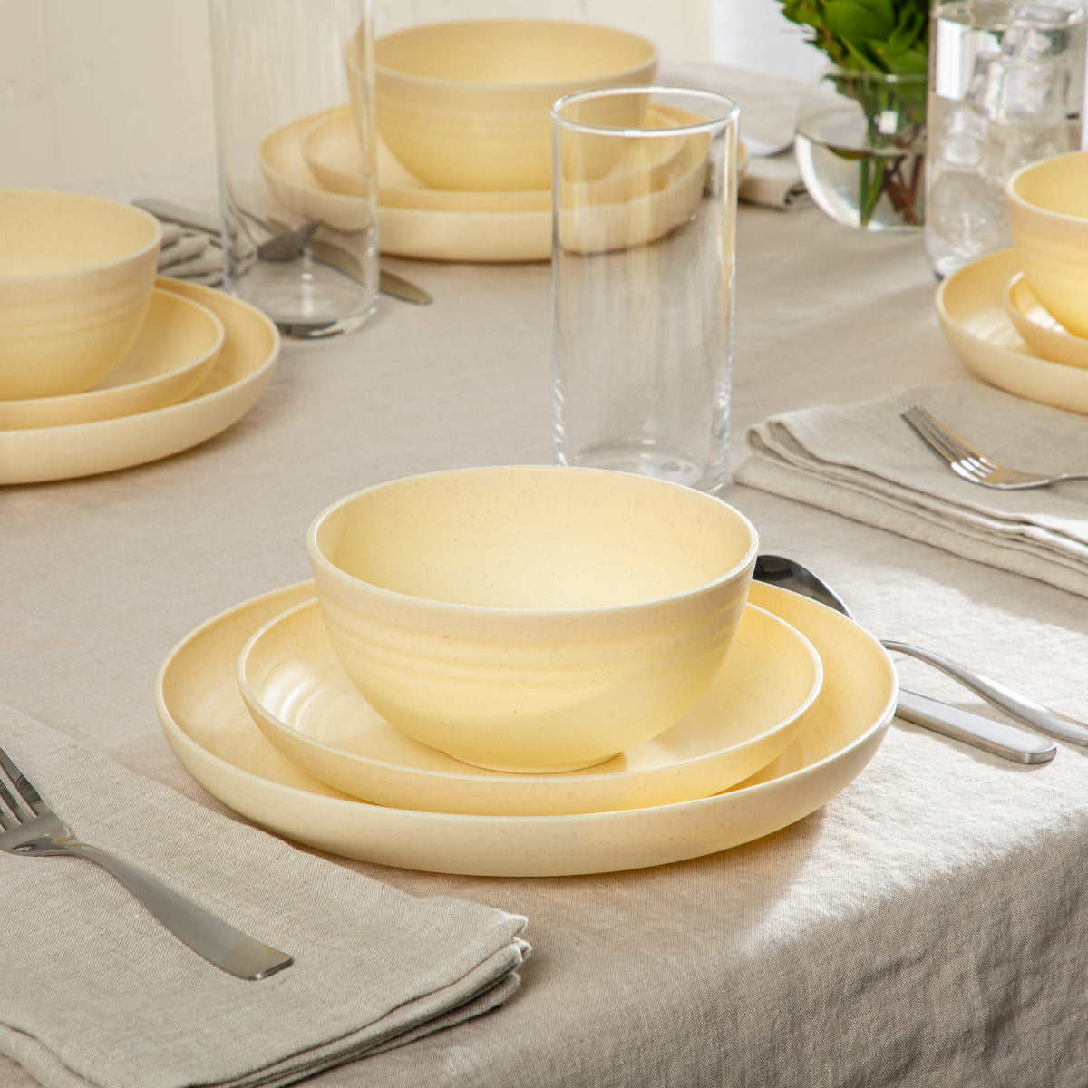 Gibson Home Carmel Haze Plates and Bowls Set, 12 Piece Wheat Straw Dinnerware with Tumblers, Set for 4, Unbreakable & Lightweight, Dishwasher Safe, Matte Black