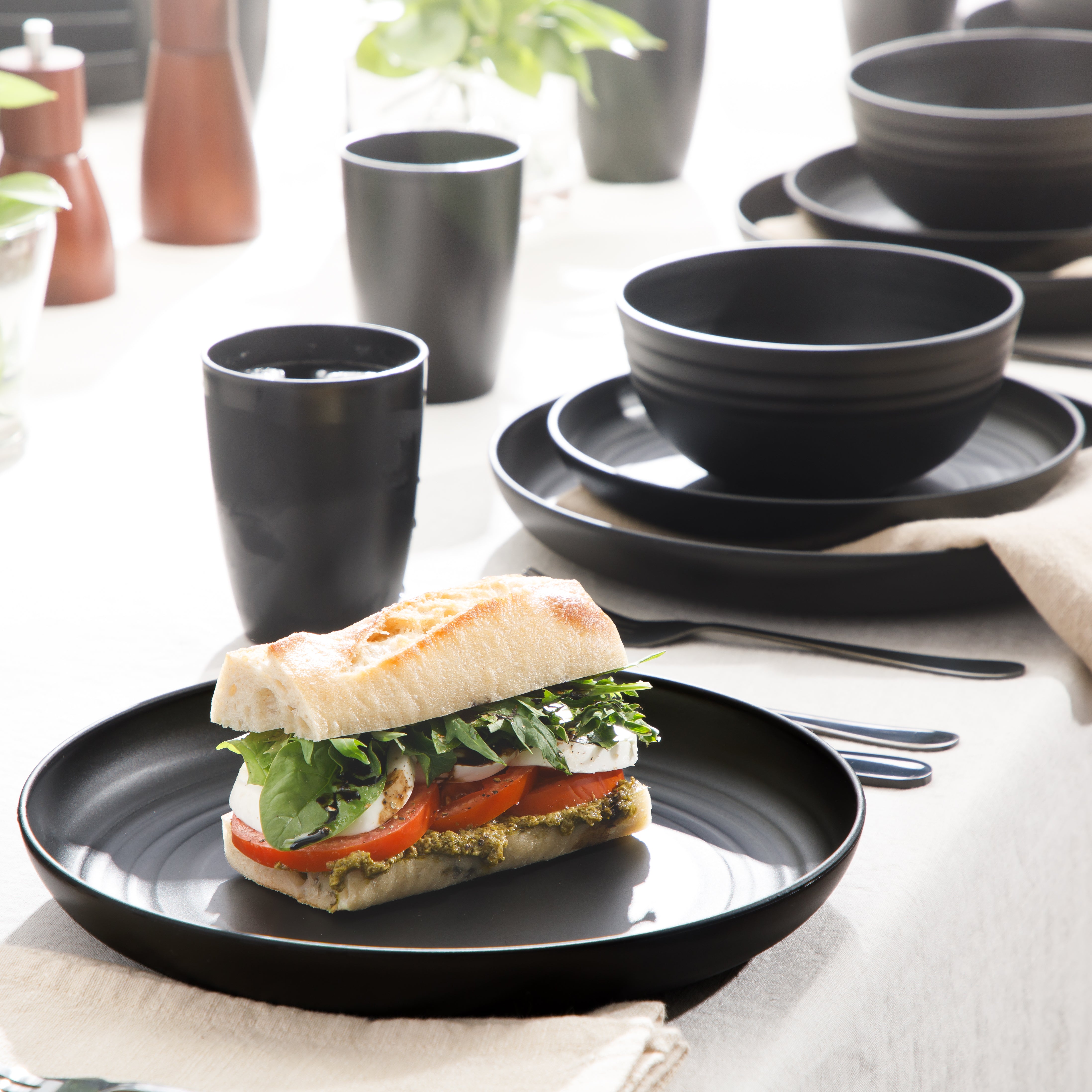 Gibson Home Plates and Bowls Set, 32 Piece Wheat Straw Dinnerware for 8 with Tumblers, Matte, Unbreakable & Lightweight, Dishwasher Safe, 4 Colors