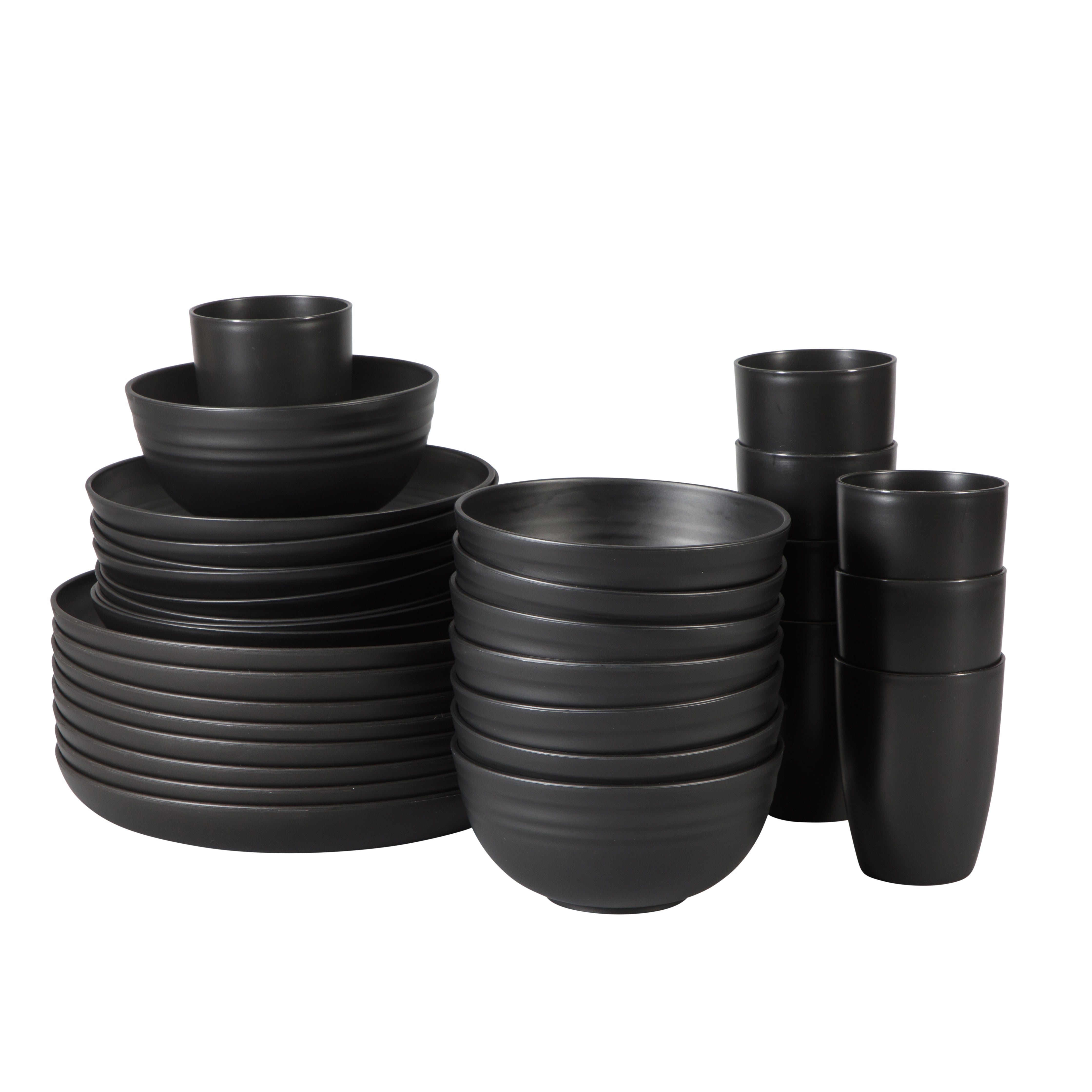 Gibson Home Plates and Bowls Set, 32 Piece Wheat Straw Dinnerware for 8 with Tumblers, Matte, Unbreakable & Lightweight, Dishwasher Safe, 4 Colors