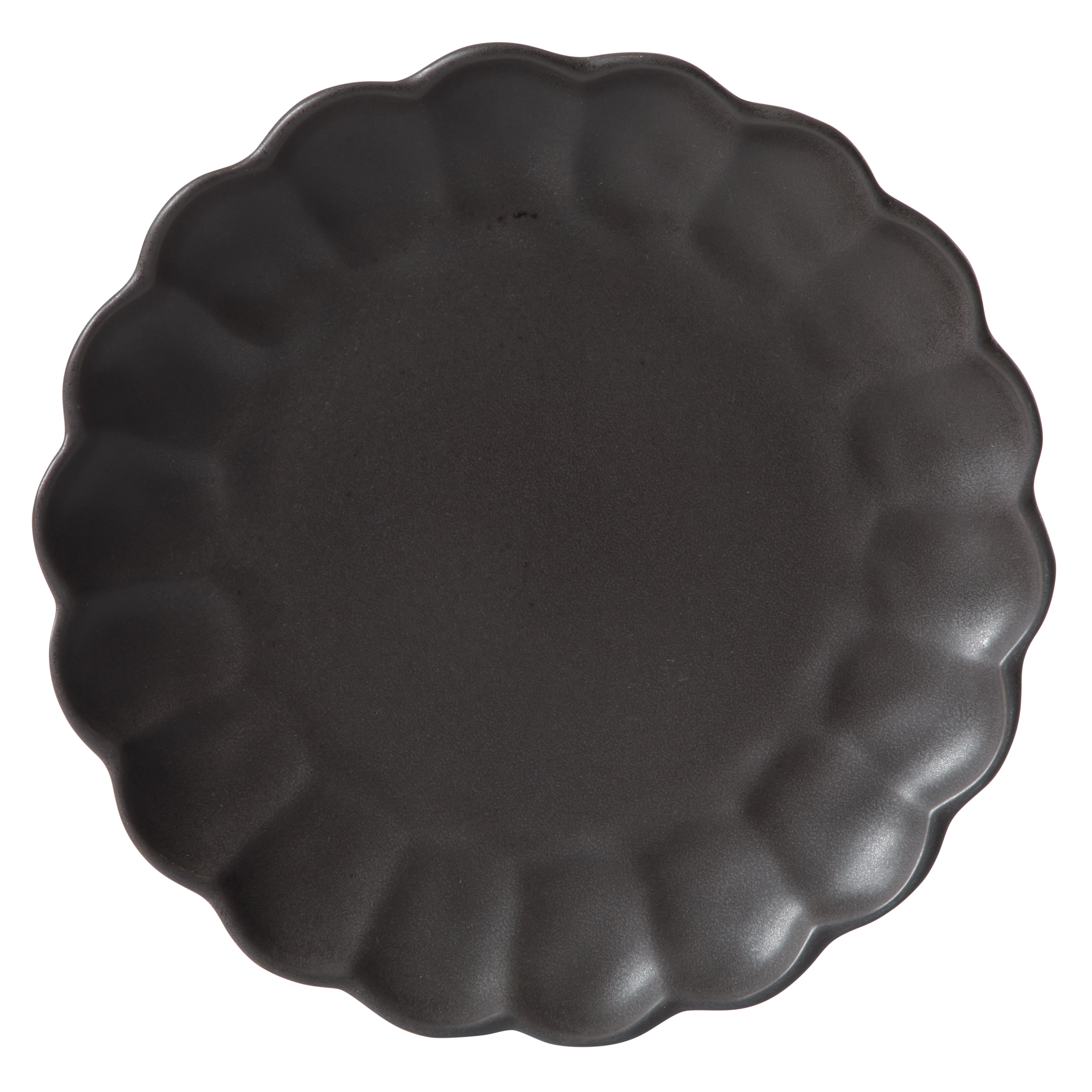 Bloomhouse Plates and Bowls Set, 16 Piece Stoneware Dinnerware for 4, Scallop Embossed, Oprah's Favorite Things, Dishwasher & Microwave Safe, Black