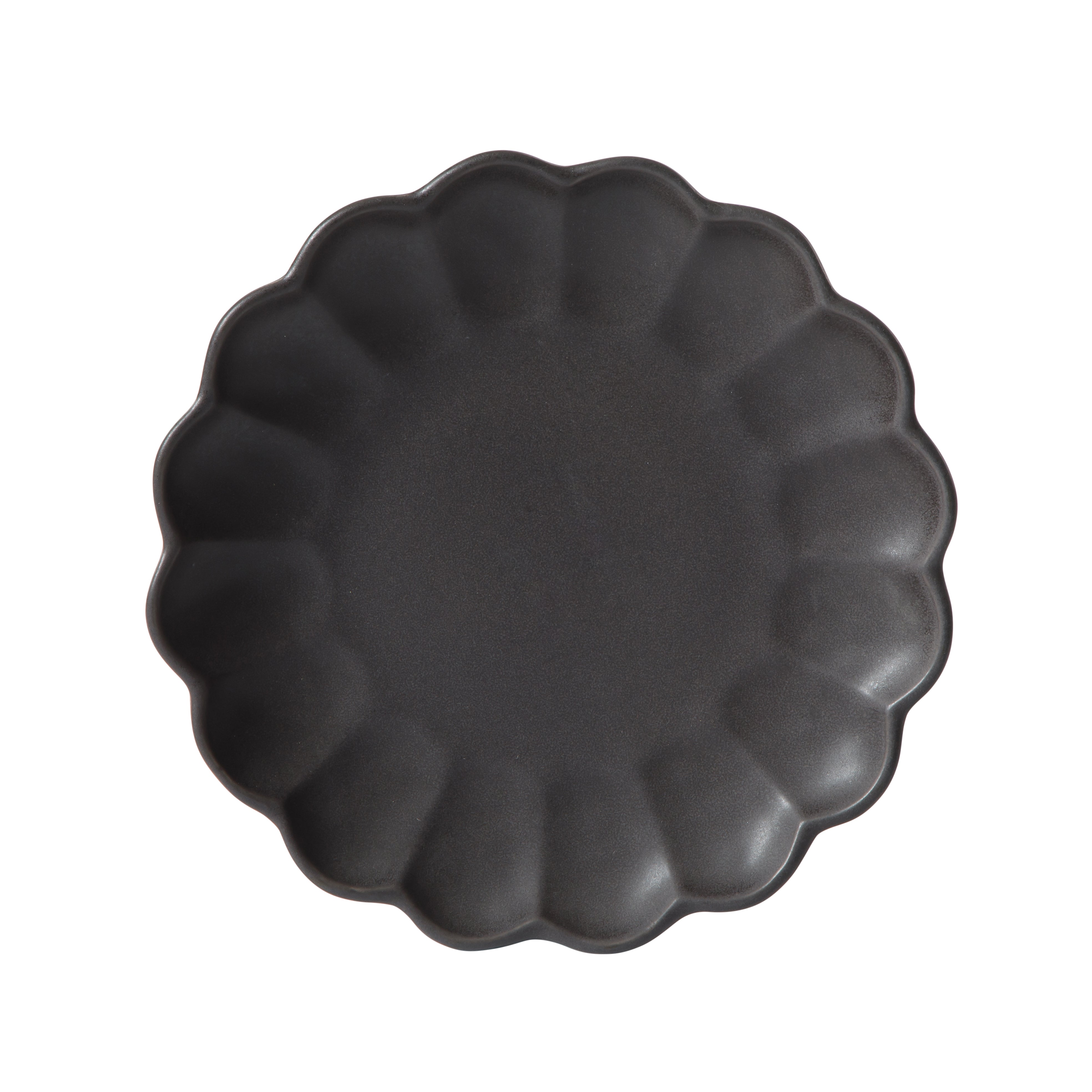 Bloomhouse Plates and Bowls Set, 16 Piece Stoneware Dinnerware for 4, Scallop Embossed, Oprah's Favorite Things, Dishwasher & Microwave Safe, Black