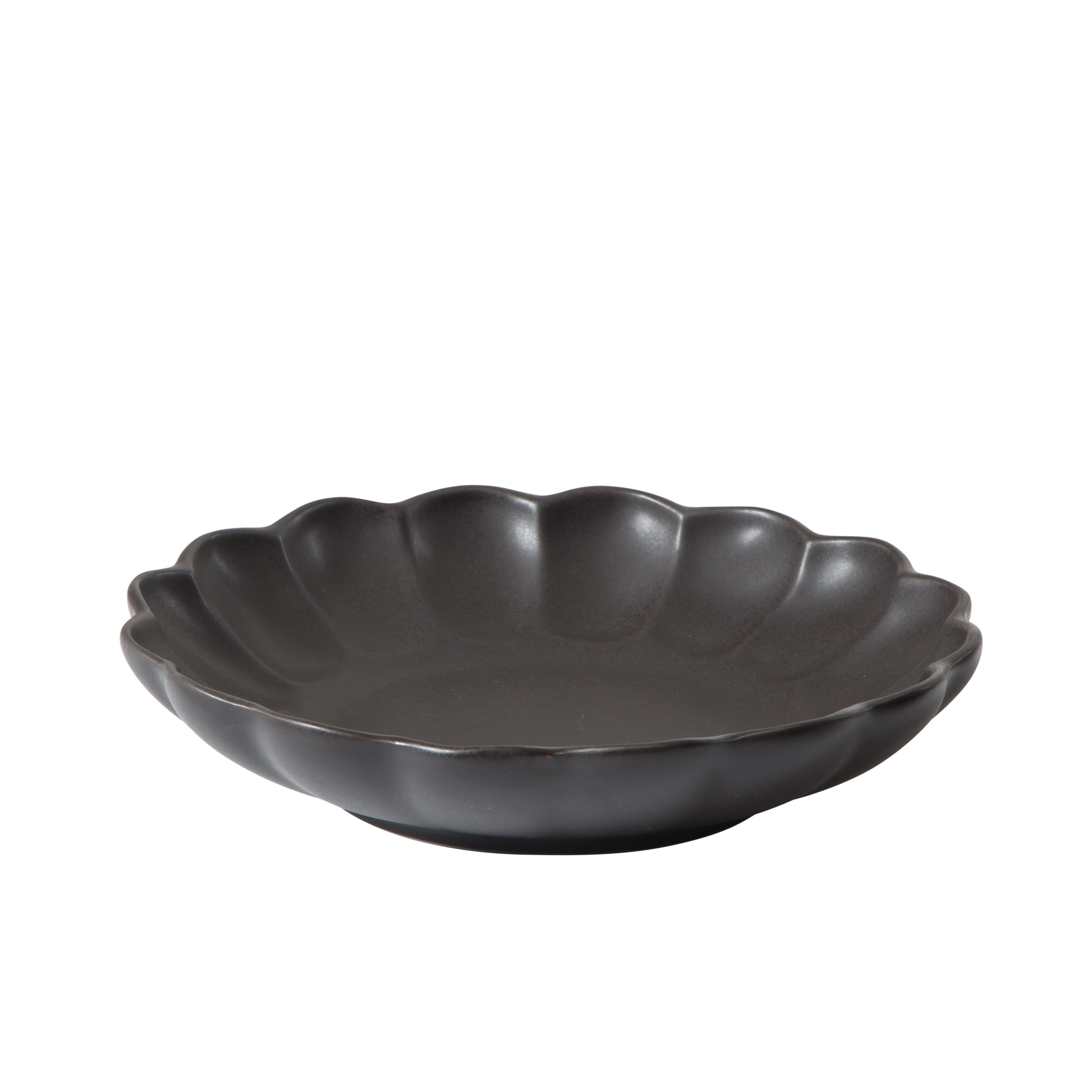 Bloomhouse Plates and Bowls Set, 16 Piece Stoneware Dinnerware for 4, Scallop Embossed, Oprah's Favorite Things, Dishwasher & Microwave Safe, Black