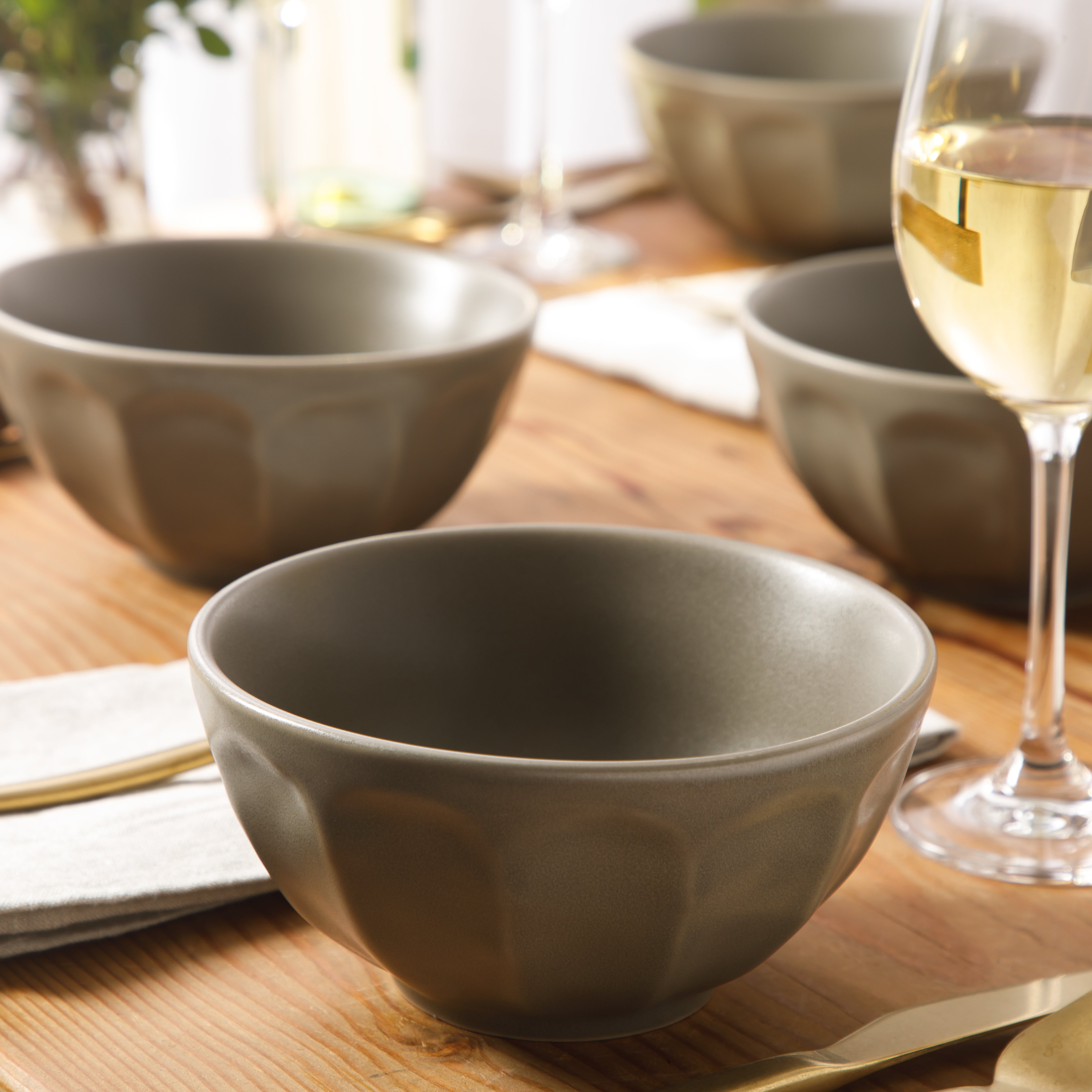 Bloomhouse Soup Bowls Set of 4, 6.4 Inch Stoneware Cereal Bowls, Reactive Glaze, 2-Time Oprah's Favorite Things, Dishwasher & Microwave Safe, Grey