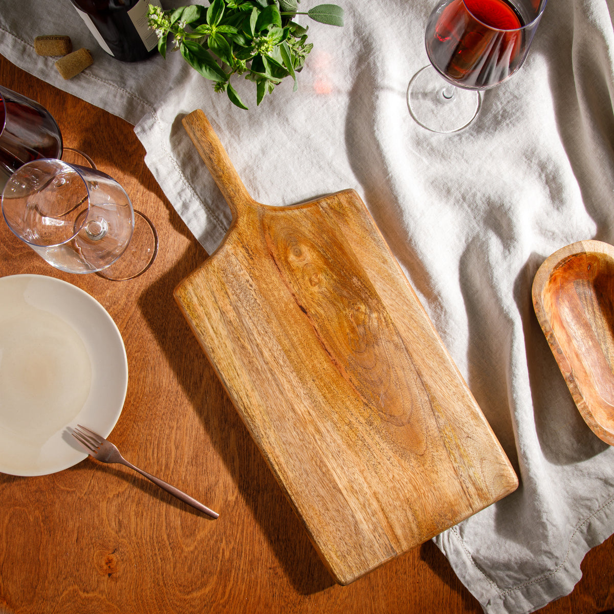 Bloomhouse Mango Wood Rectangular Charcuterie Board with Handle, Serving Board