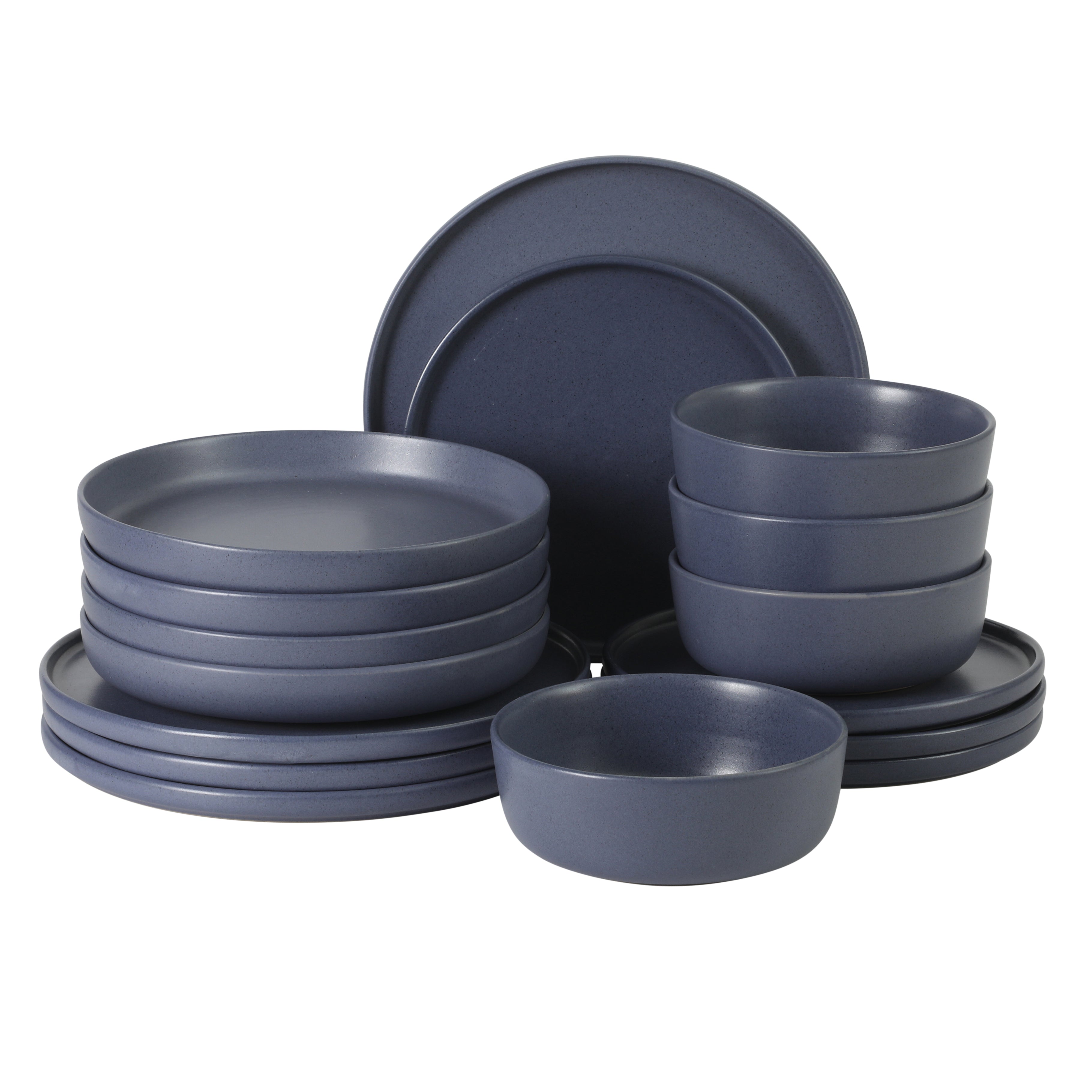 Gibson Elite Bayou Moon Plates and Bowls Sets, 16-Piece Matte Stoneware Dinnerware Sets, Solid Color Reactive Glaze Dish Set