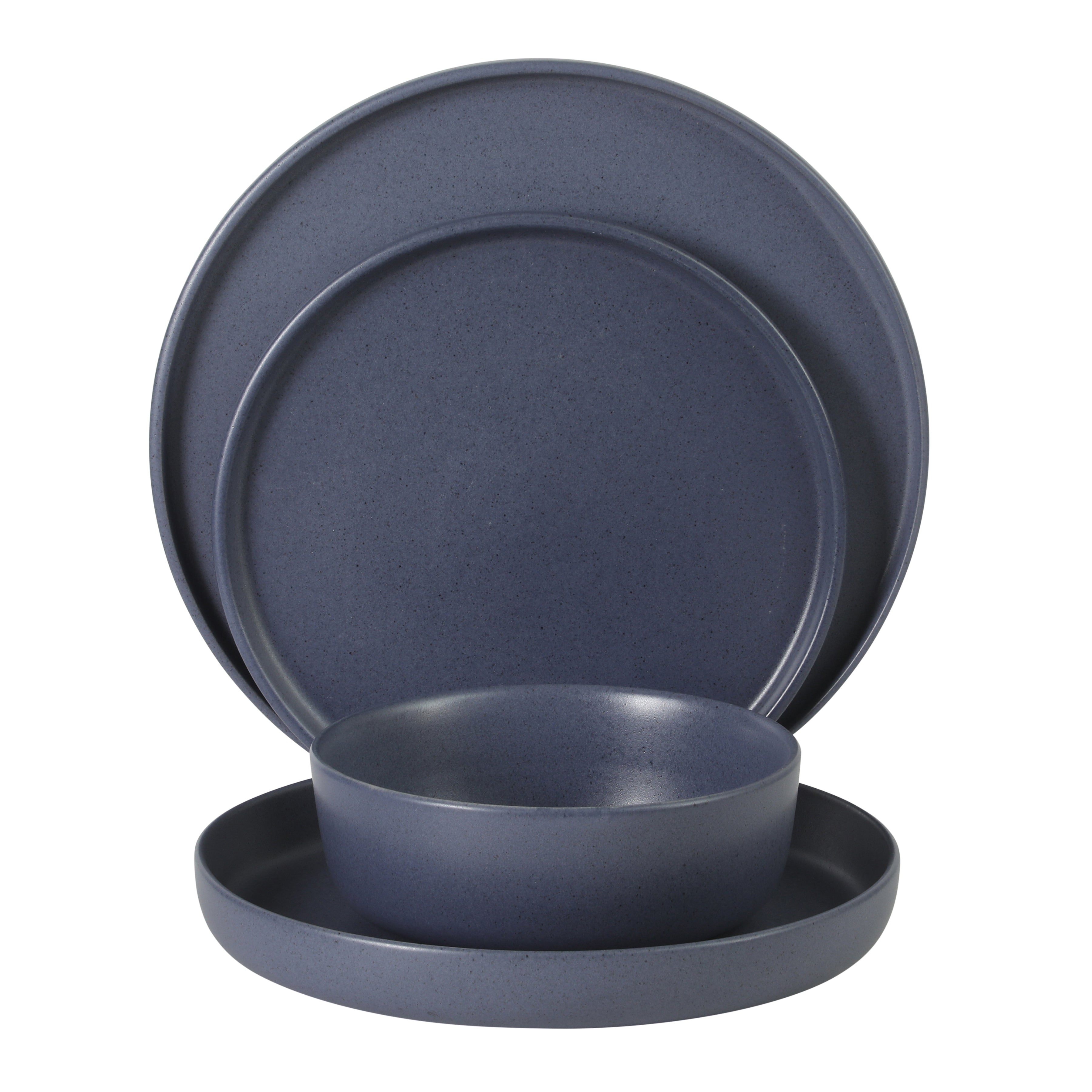 Gibson Elite Bayou Moon Plates and Bowls Sets, 16-Piece Matte Stoneware Dinnerware Sets, Solid Color Reactive Glaze Dish Set