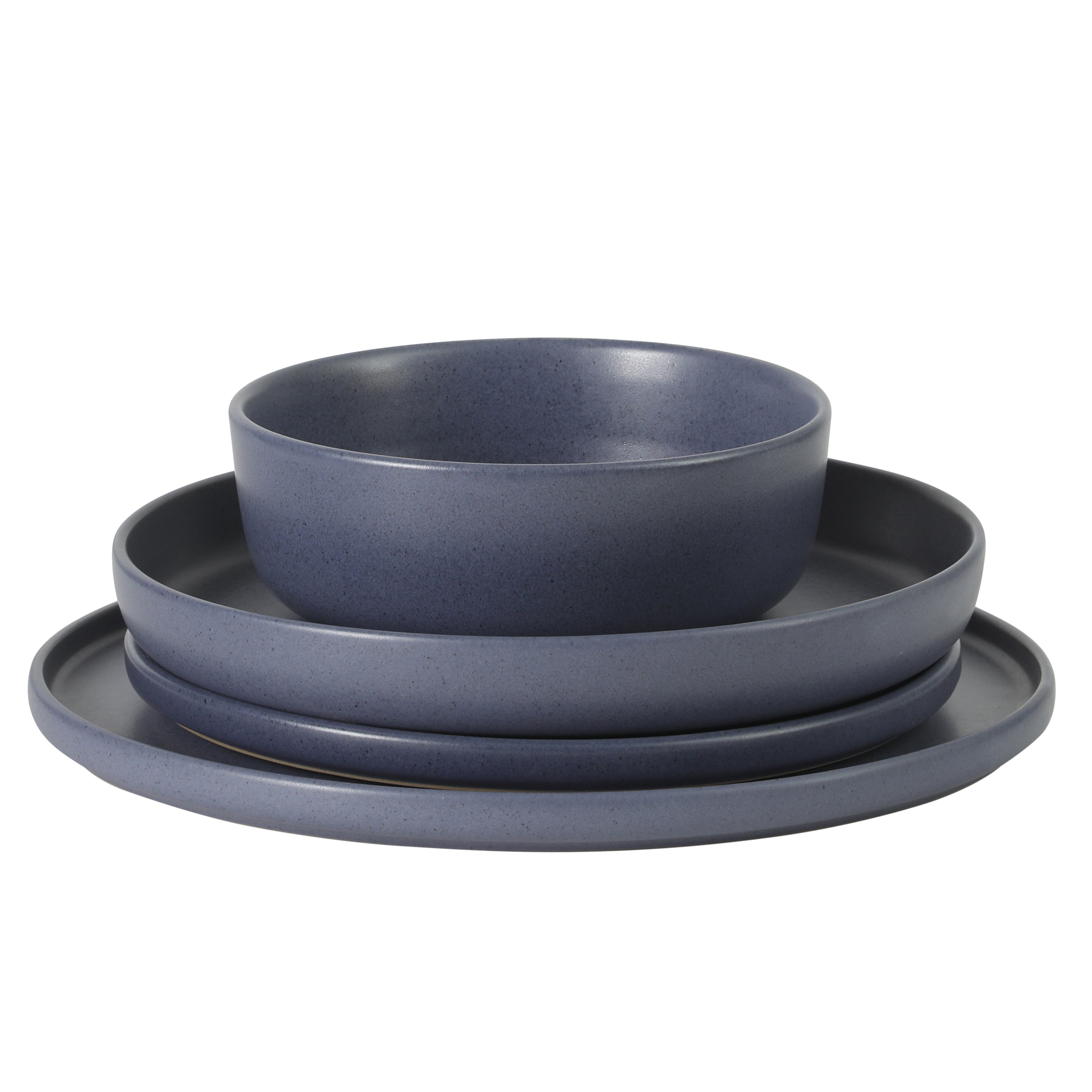 Gibson Elite Bayou Moon Plates and Bowls Sets, 16-Piece Matte Stoneware Dinnerware Sets, Solid Color Reactive Glaze Dish Set